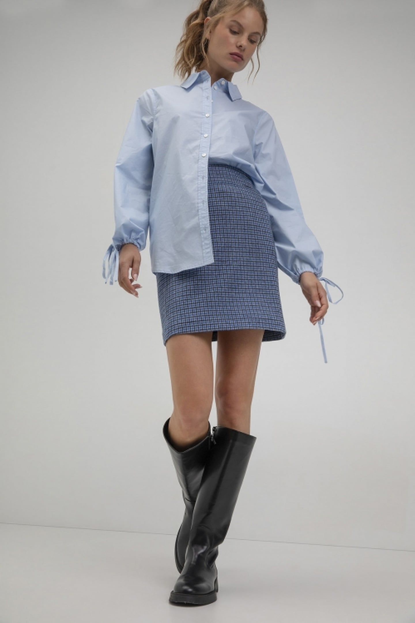 SIL SKIRT NAVY CHECK 2