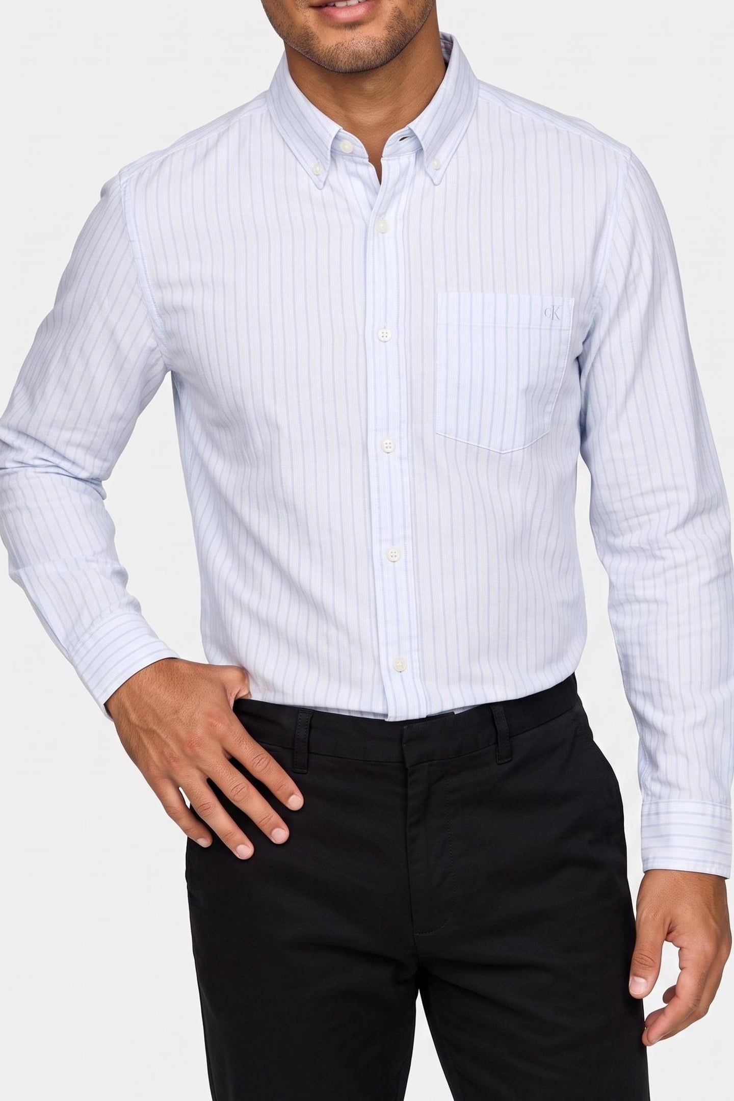 LONG SLEEVE YARN-DYED STRIPE OXFORD BALLAD BLUE 1