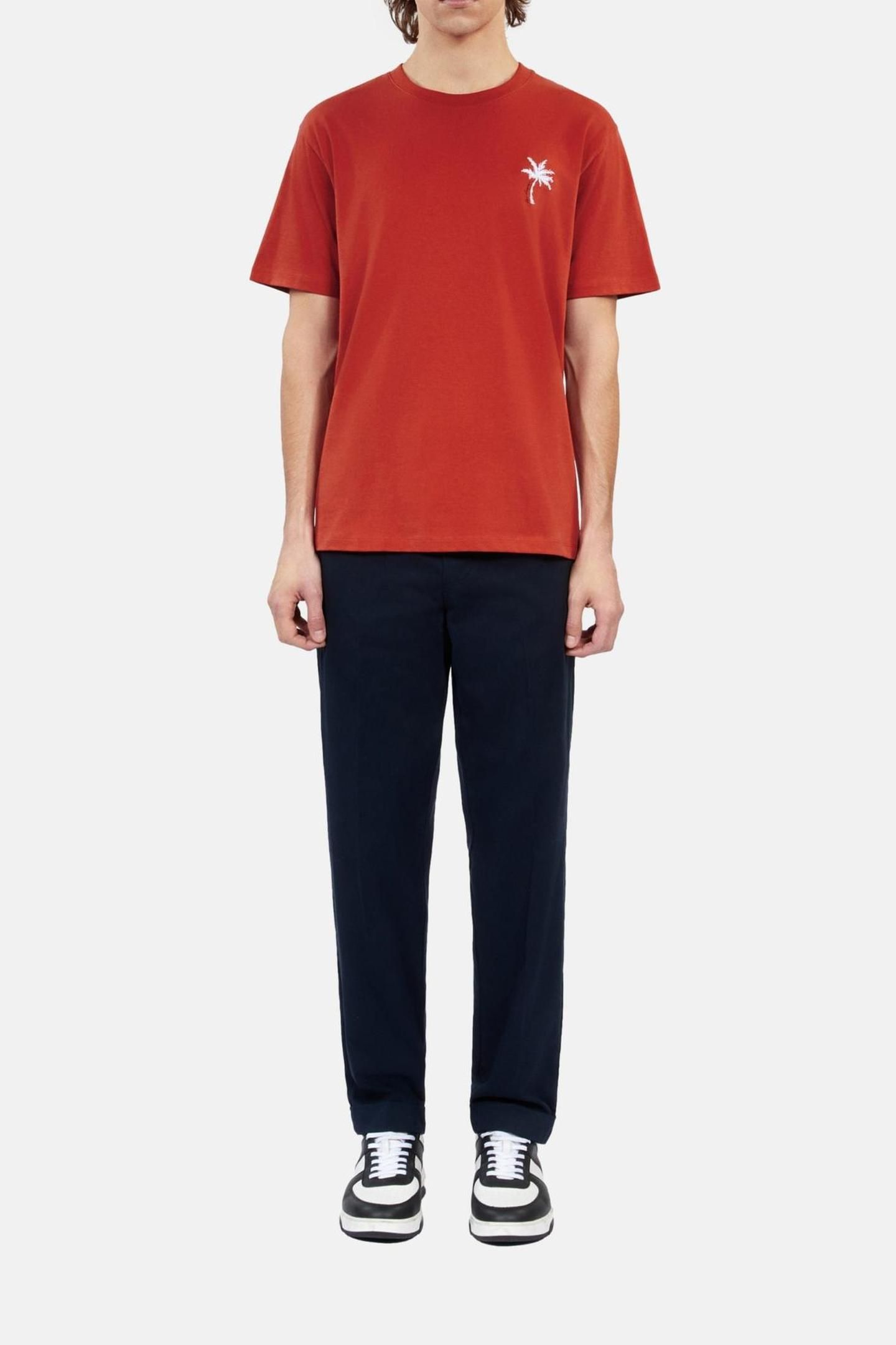 SHORT-SLEEVED T-SHIRT WITH PALM TREE EMBROIDERY RED BRIQUE 2