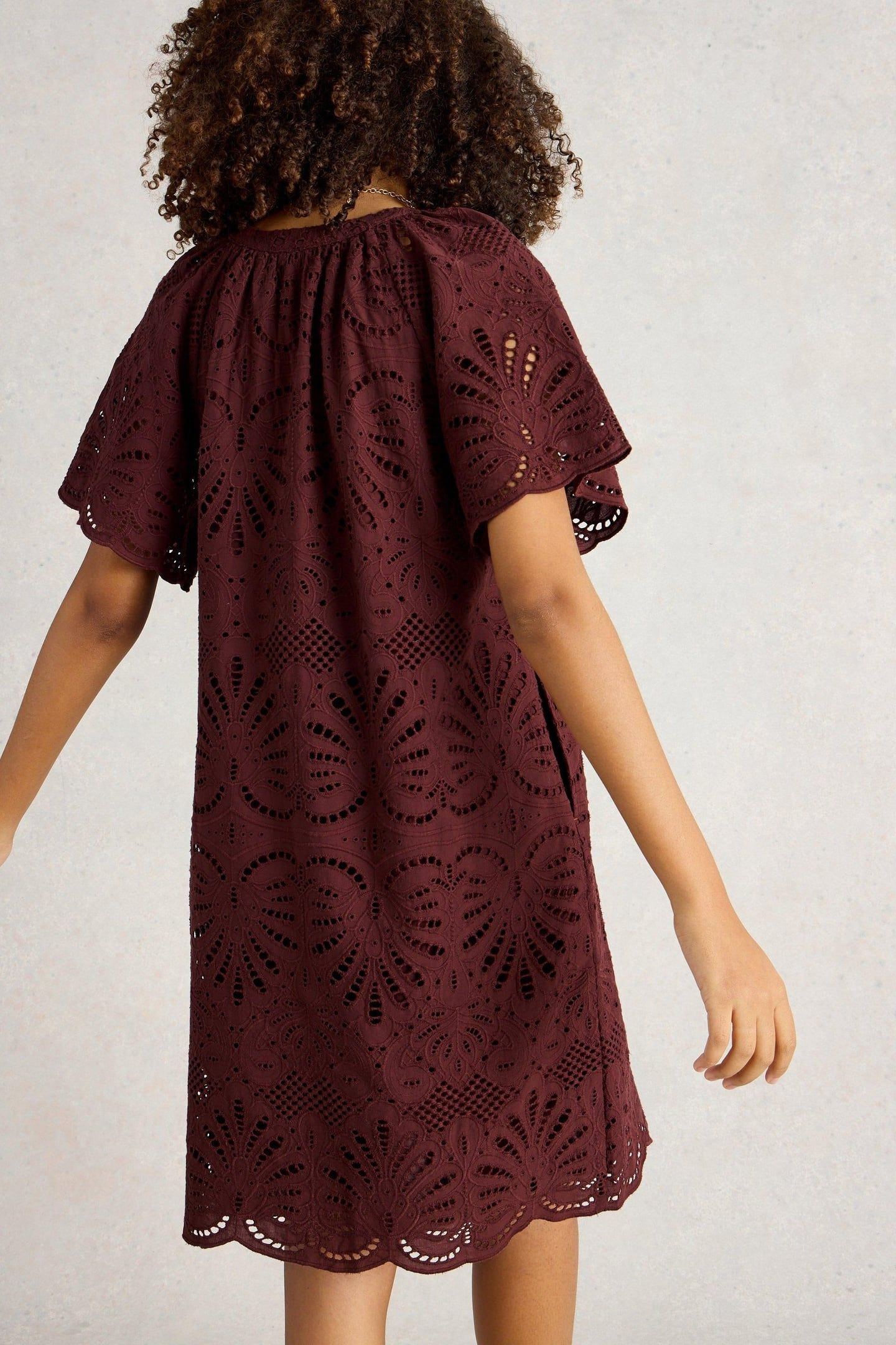 LINDSAY BRODERIE DRESS DARK RED 3