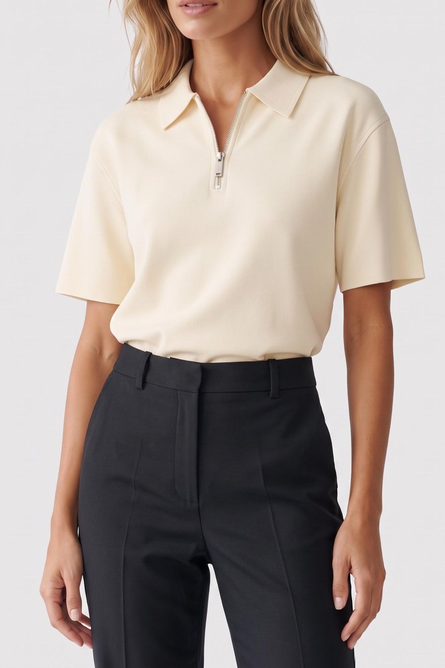 SHORT SLEEVE TAILORED KNIT COLLAR TOP AFTERGLOW 1