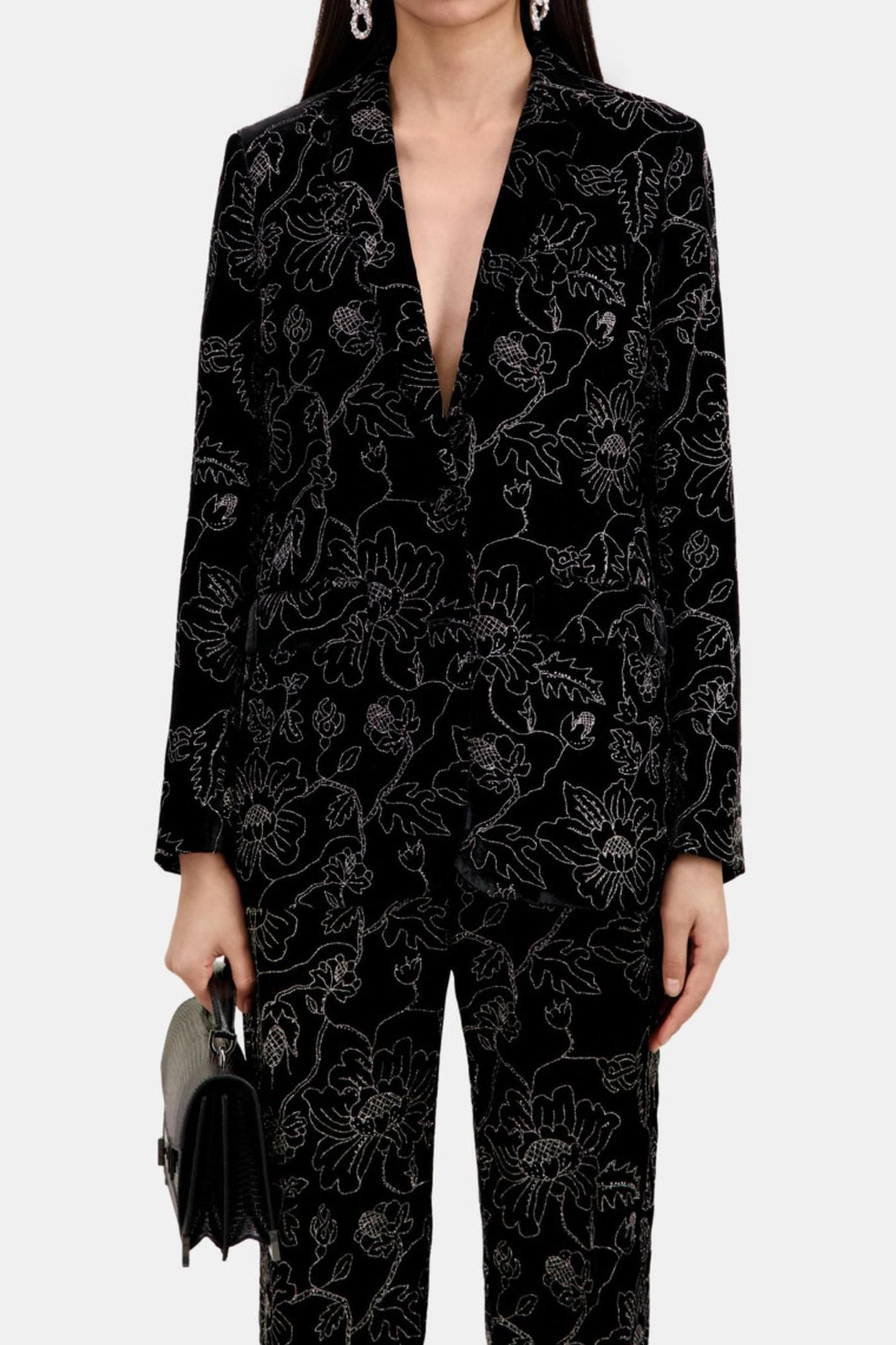 CLASSIC COLLAR SUIT JACKET IN VELVET WITH GLITTERS BLACK 2