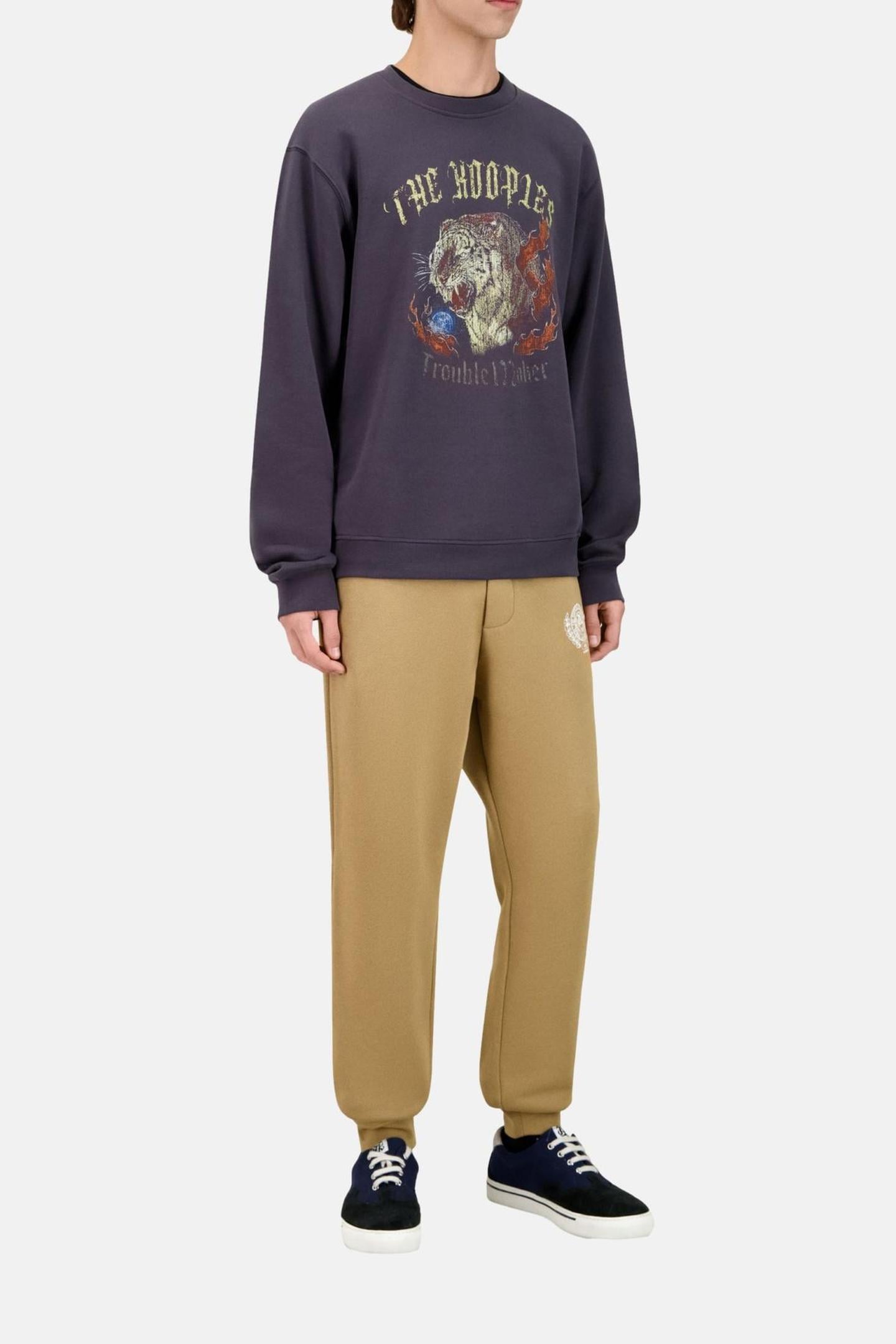 HOODLESS SWEATSHIRT WITH TIGER PRINT ON THE FRONT CARBONE 1