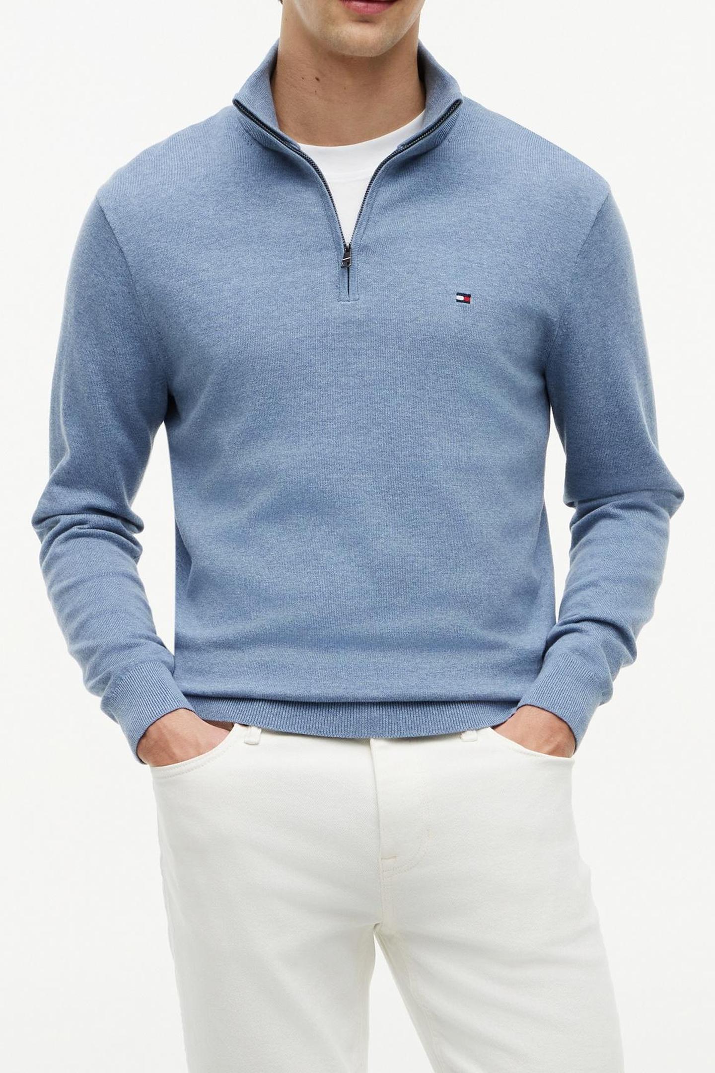 ESSENTIAL COTTON ZIP BRISK BLUE HEATHER 1