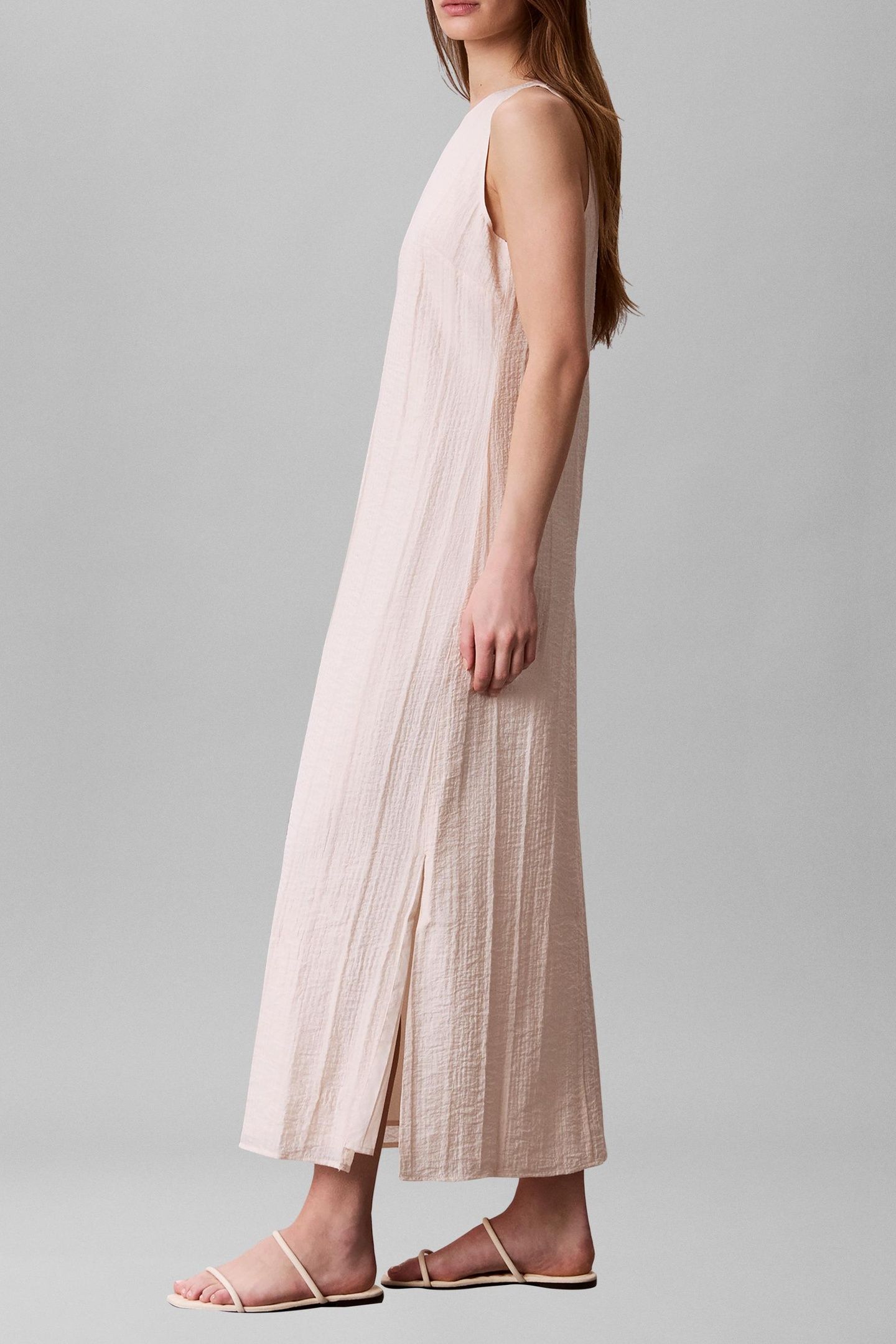VISCOSE SHEER STRIPE DRESS MOTHER OF PEARL 2