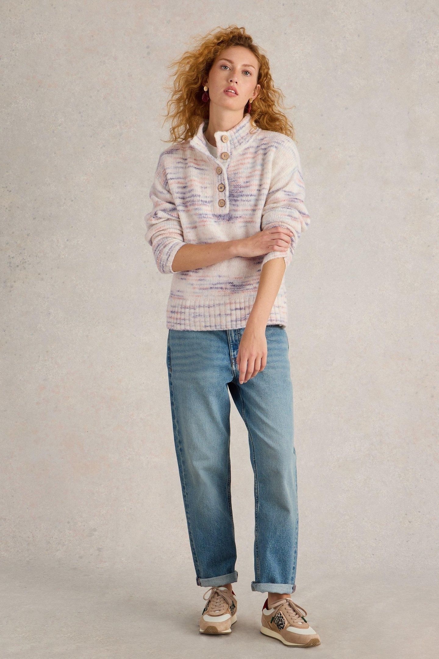BELLA BUTTON JUMPER IVORY MULTI 1
