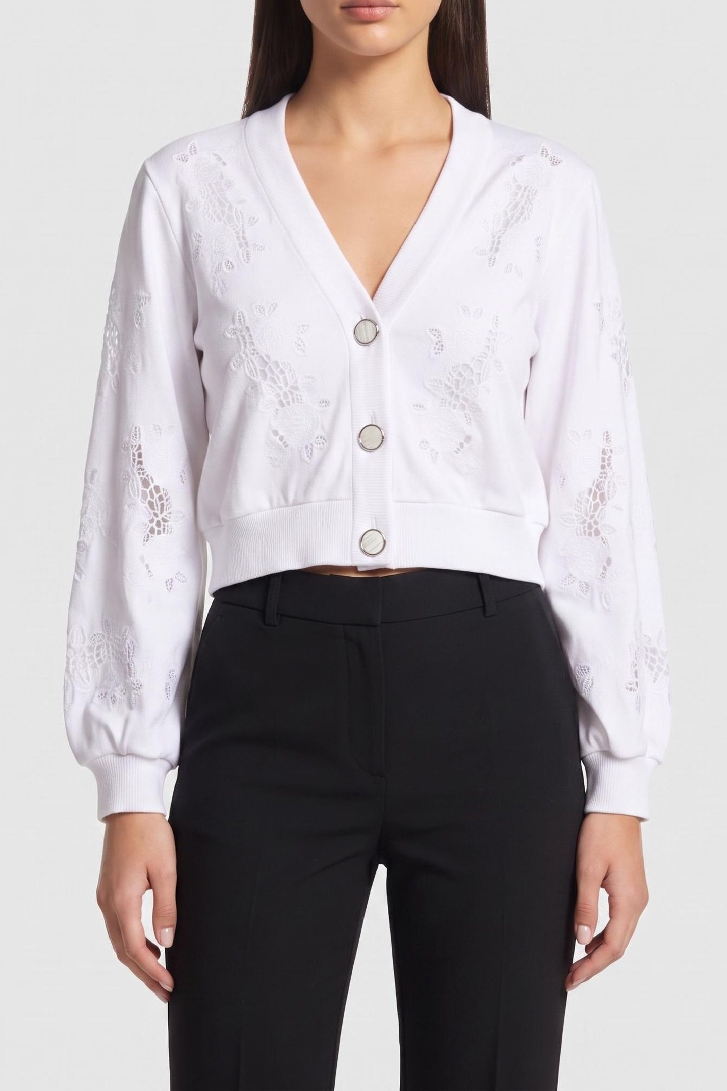 GUESS ECO LS CARDIGAN CUT OUT PURE WHITE 1