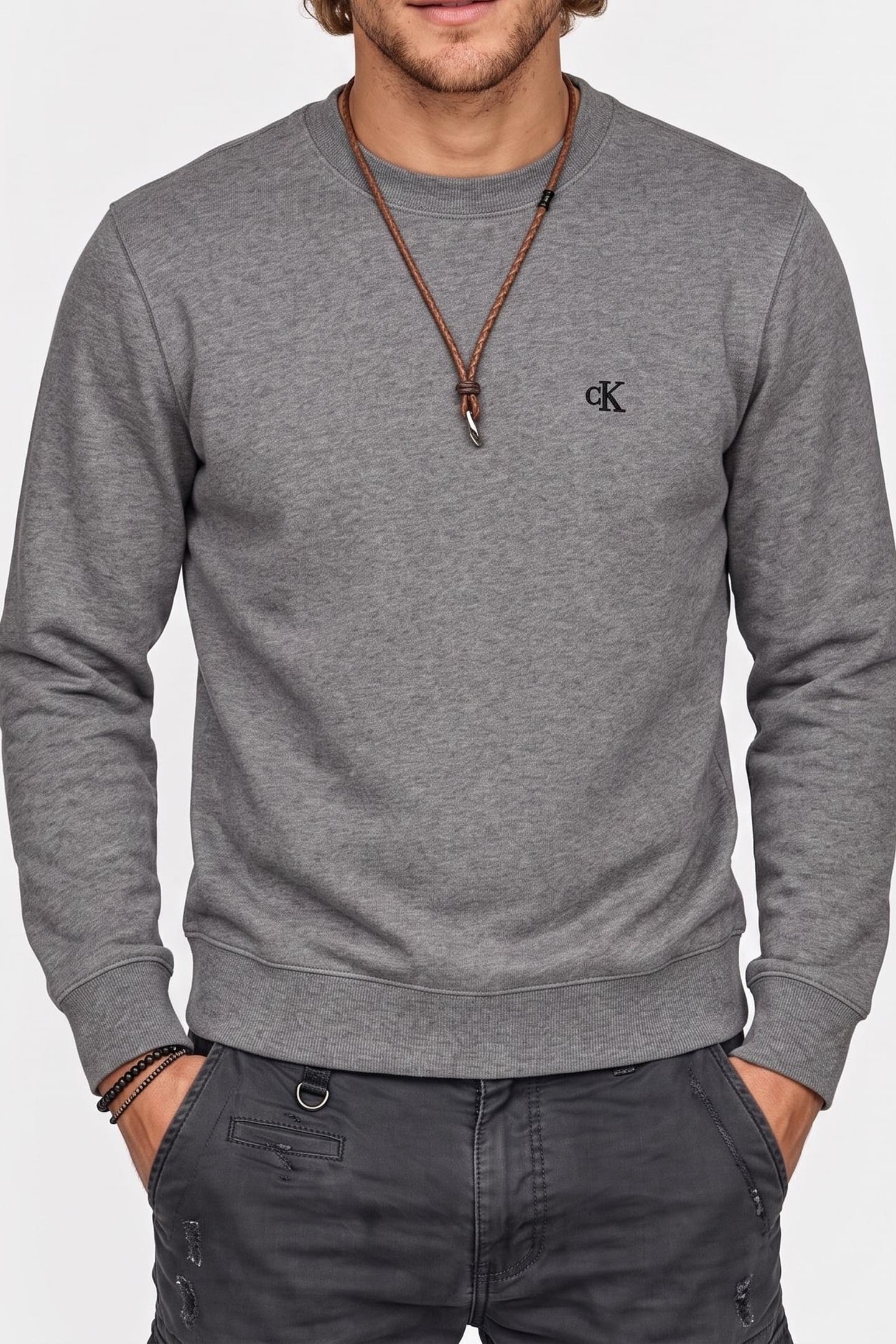 LONG SLEEVE CLASSIC 350GSM TERRY MONOGRAM GREY HEATHER 1