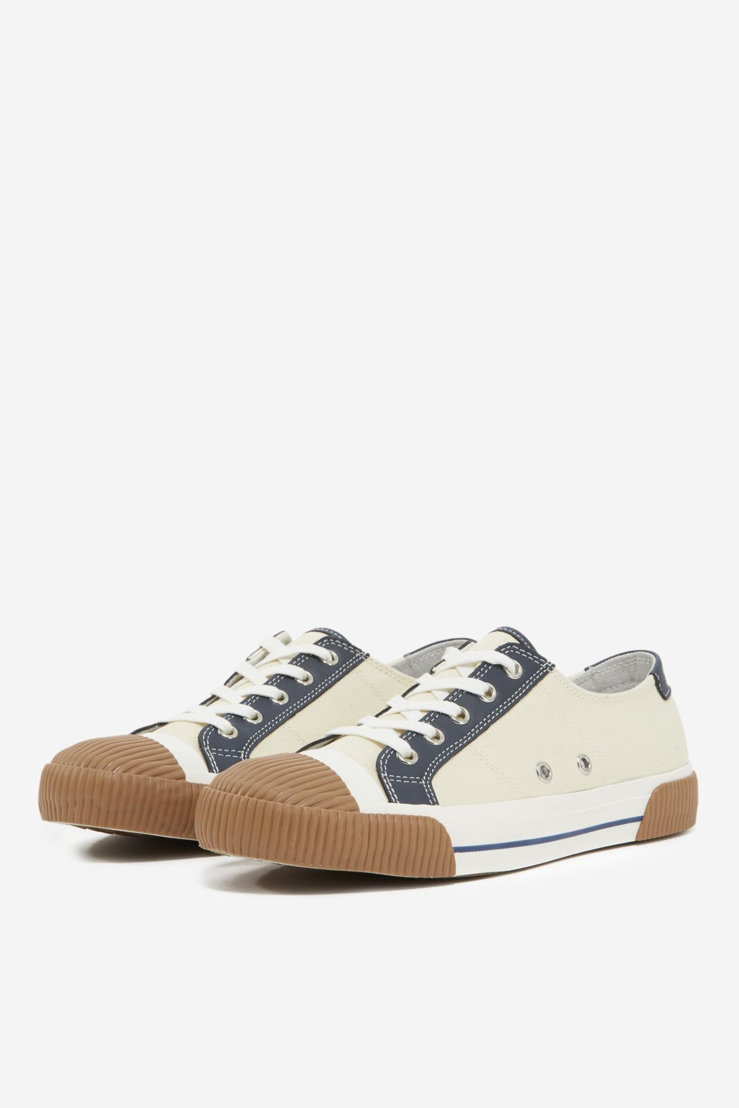 UNISEX LOW-TOP CANVAS SNEAKERS WITH LEATHER INLAYS ECRU 4