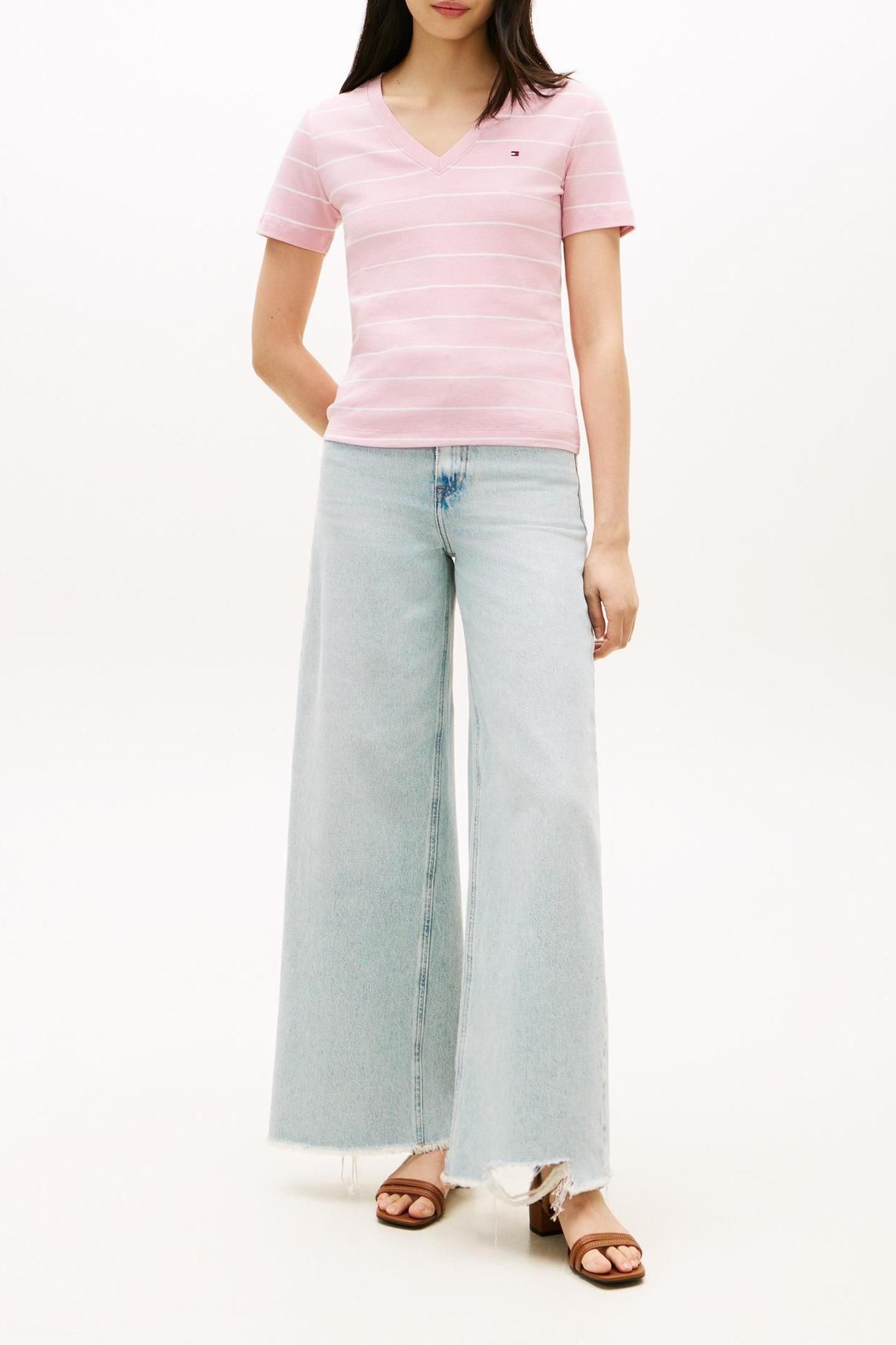 SLIM CODY V-NECK SS FINE BONITA PINK/ECRU 2