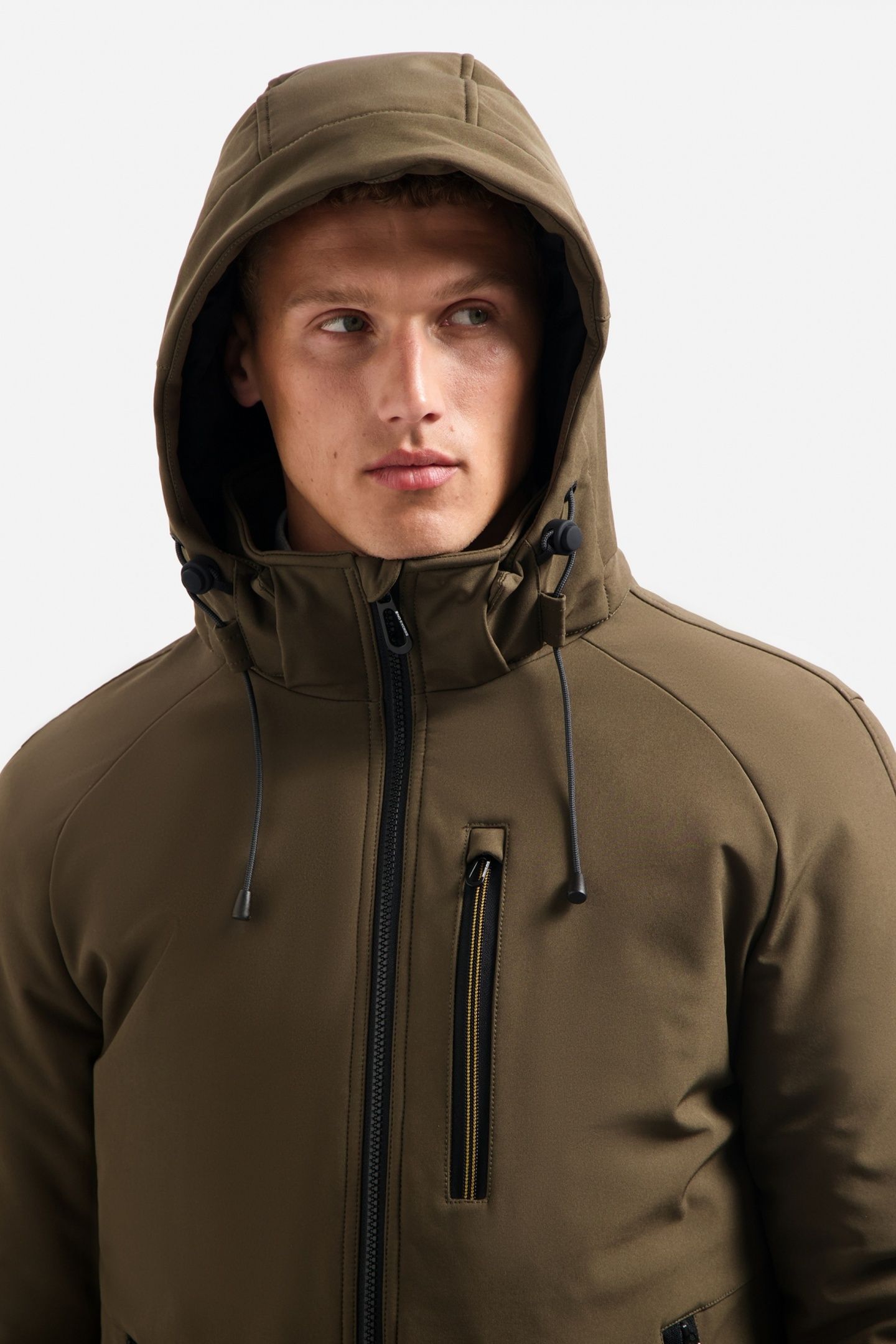 JACKET SHORT FIT HOODED SOFTSHELL STRETCH TAUPE 6