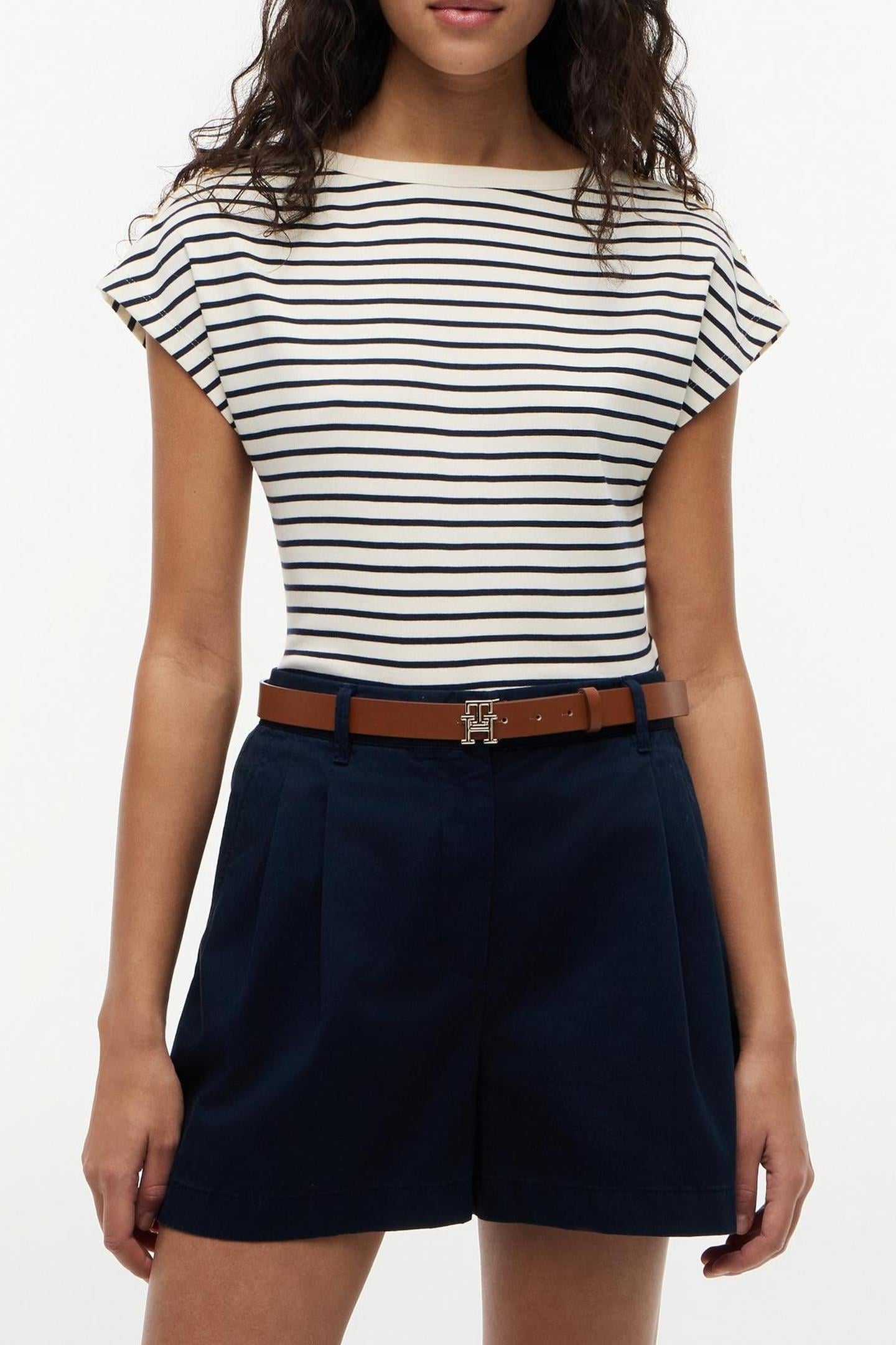 GOLD-TONE BUTTON BOAT NECK T-SHIRT BRETON CALICO/DARK NIGHT  1