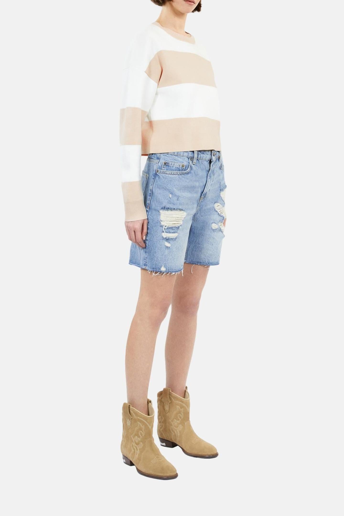 PULL RAYE BICOLOR BEIGE ECRU 5