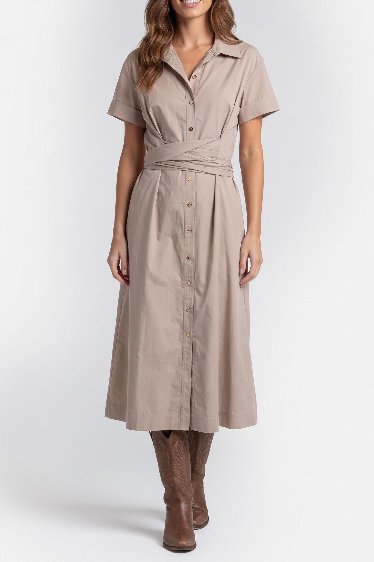 ADELE V NECK SS MIDI VELVET TAUPE 1