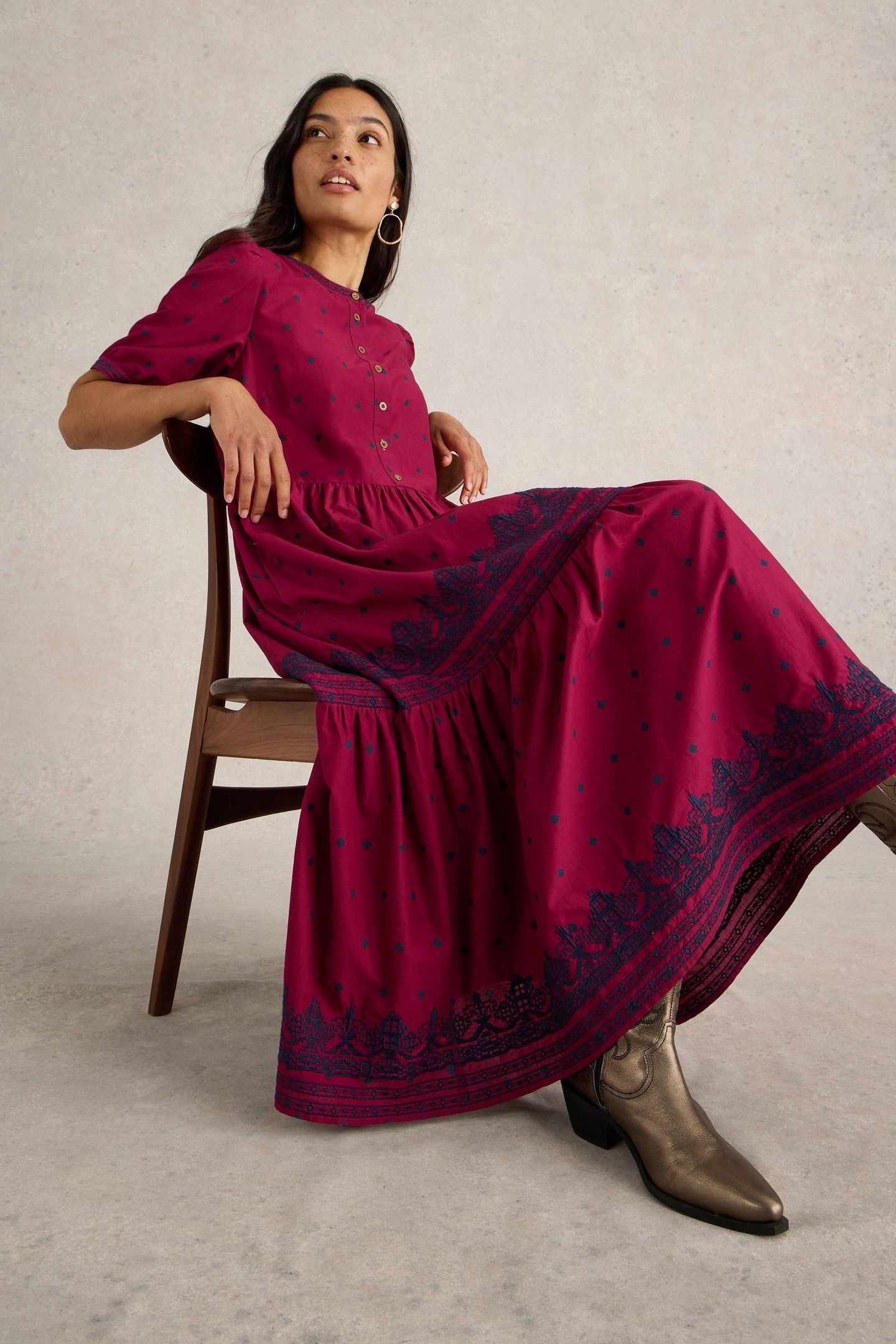 POLLY EMBROIDERED DRESS RED MULTI 5