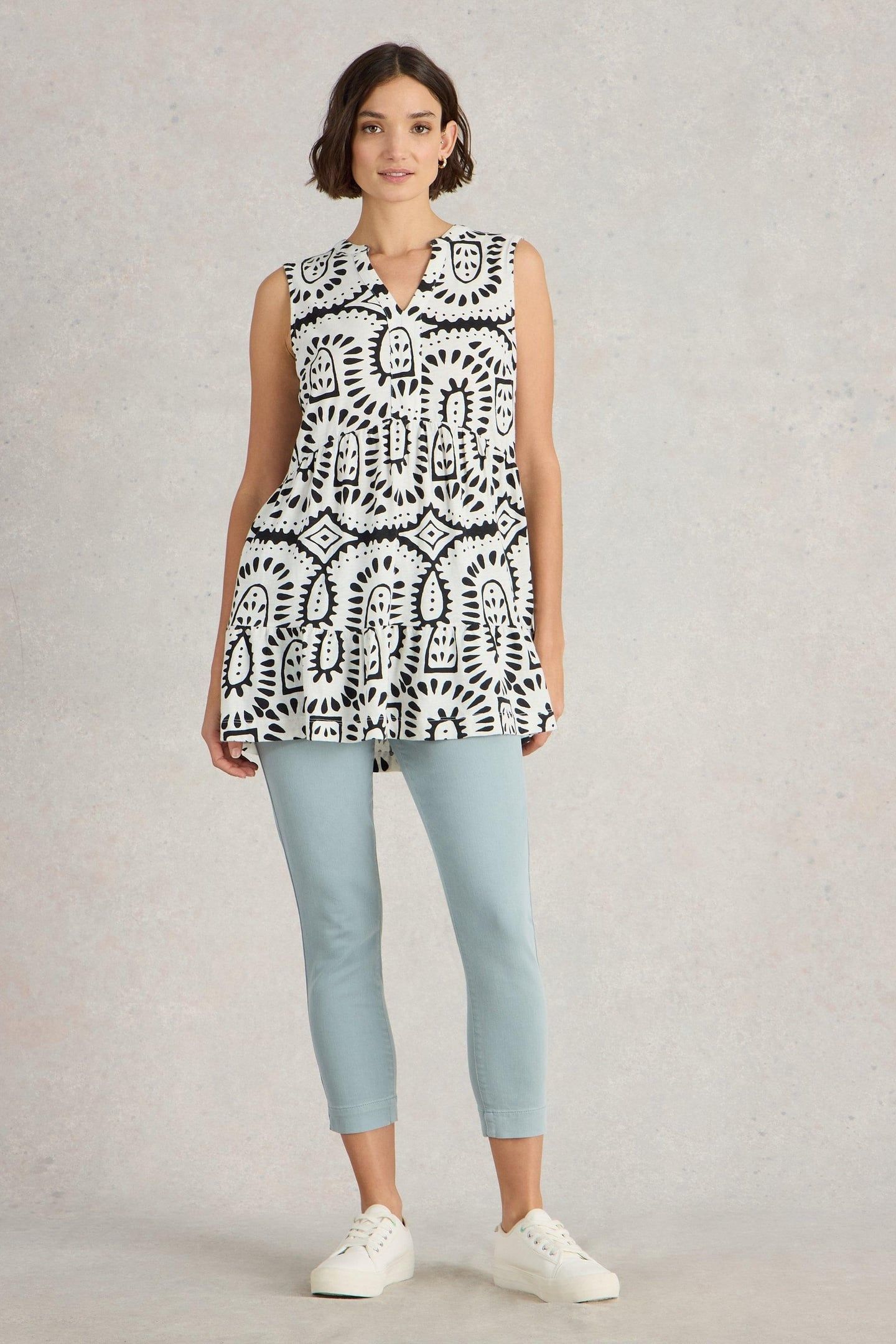 MACIE SLEEVELESS TUNIC IVORY PRINT 1