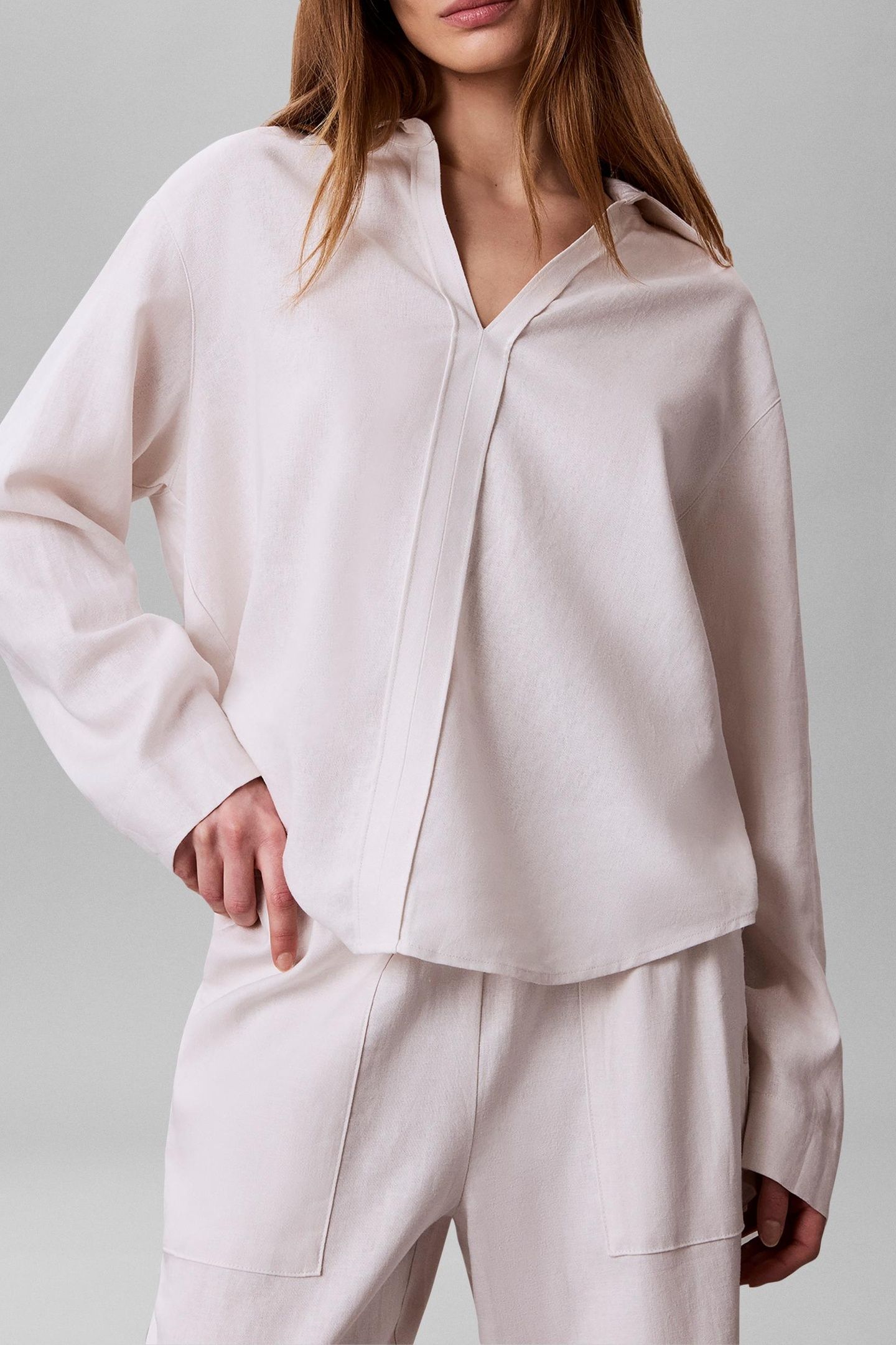 LINEN LS SHIRT WHITE SAND 2