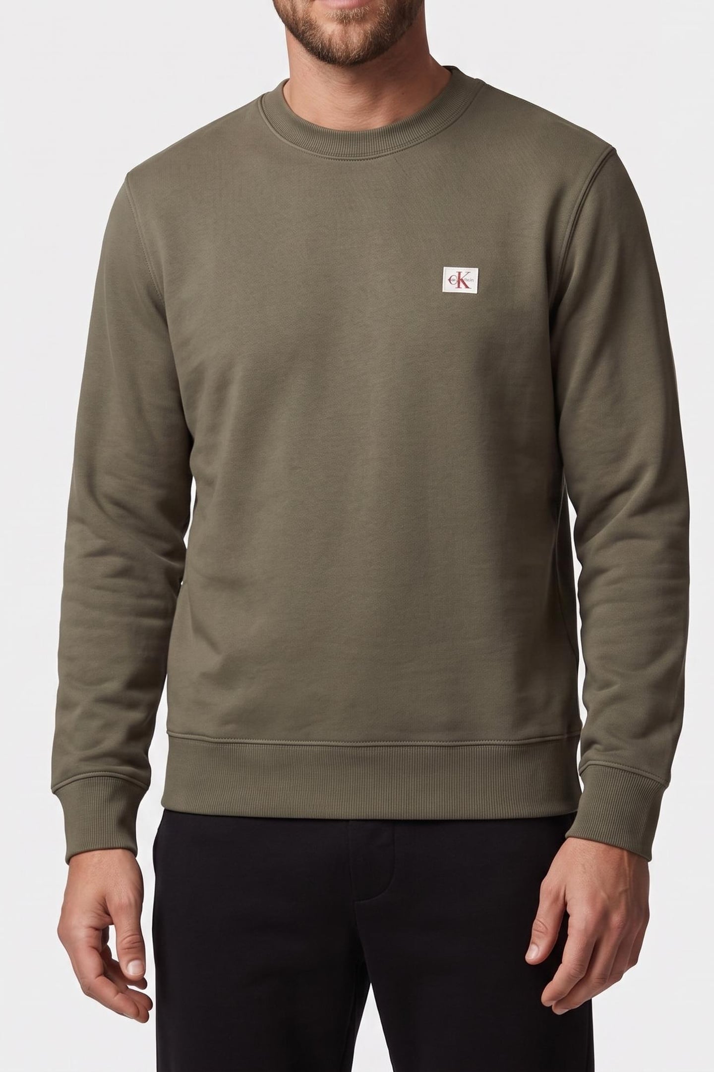 CLASSIC LONG SLEEVE 350GSM TERRY WOVEN LABEL DUSTY OLIVE 1