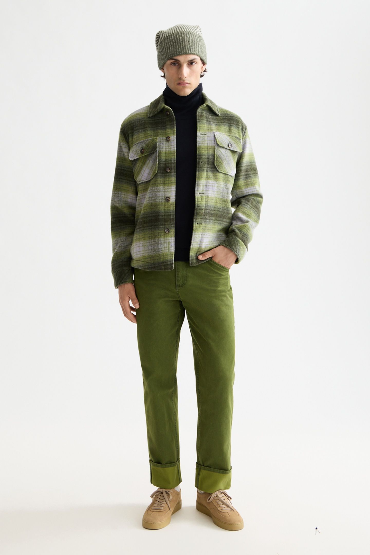 CLARKE- WASHED COTTON-BLEND HERRINGBONE STRAIGHT FIT CHINO C 2
