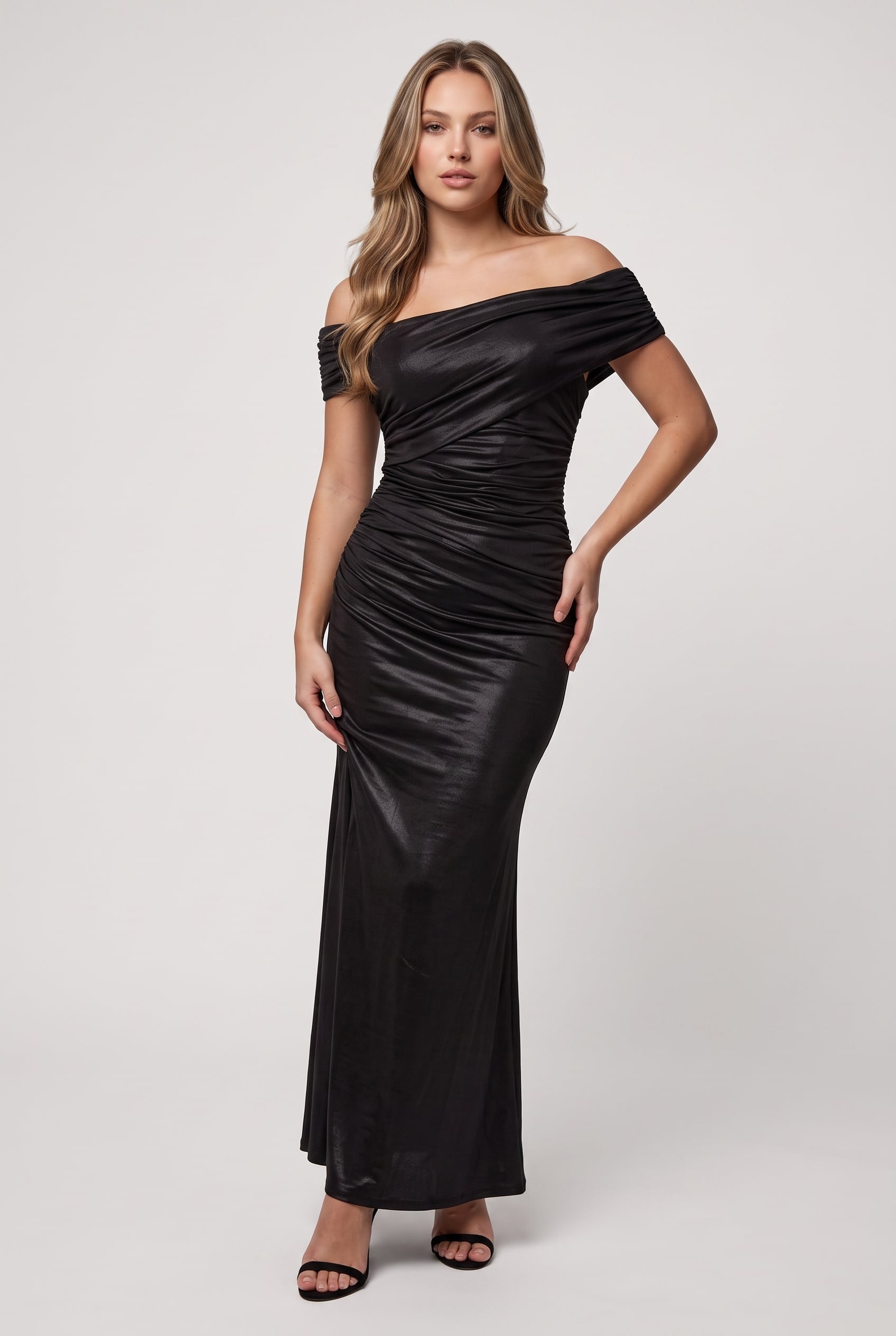 PETRA OFFSHOULDER DR SHINY BLACK 1