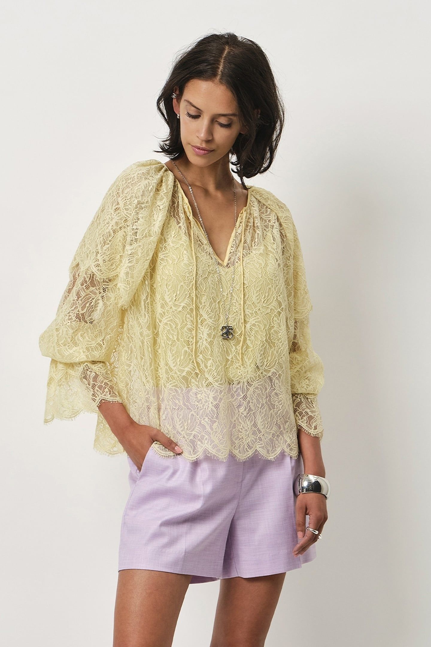 ZILAN BOHO DETAILED LACE TOP LIMONCELLO 1