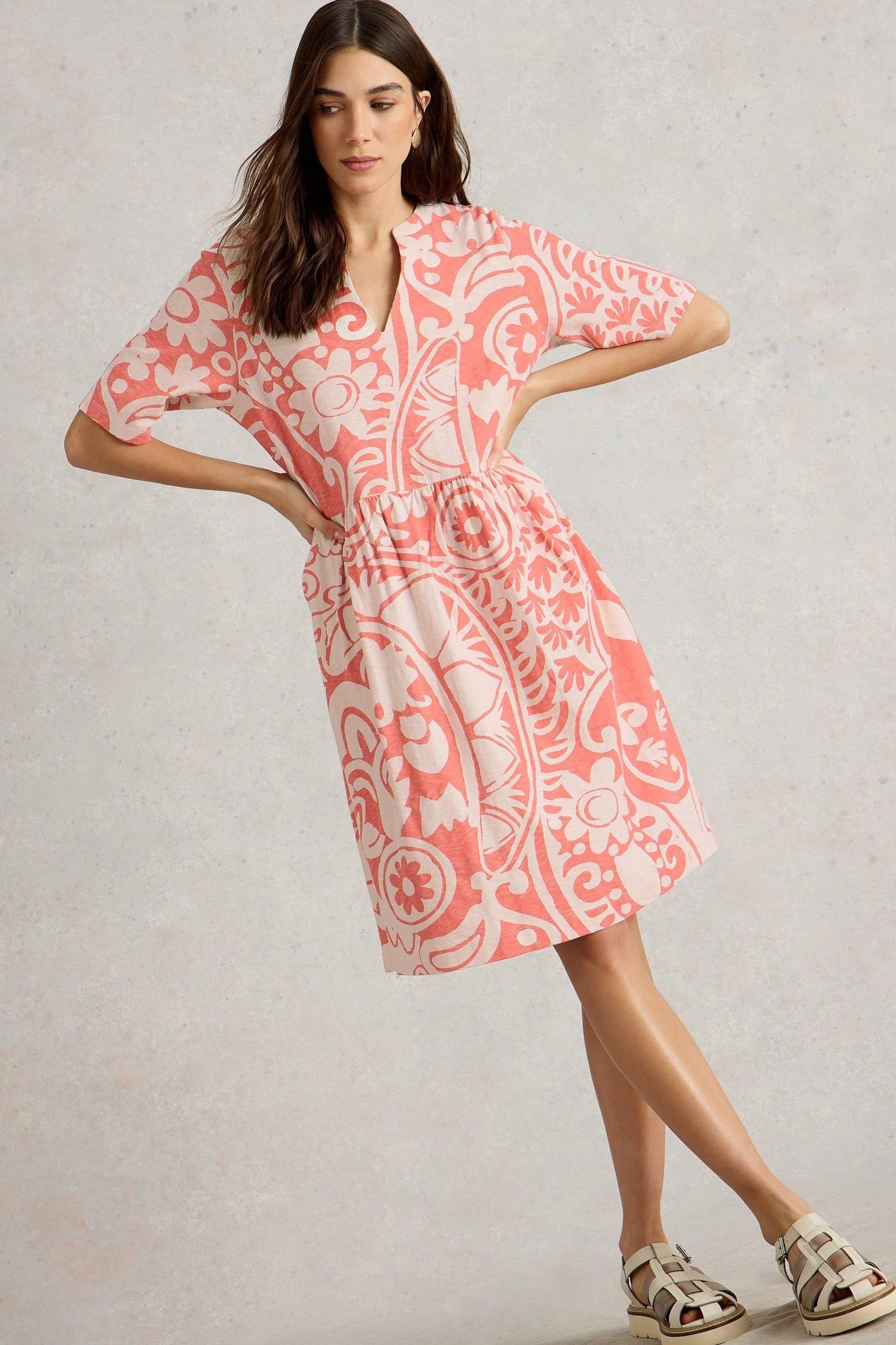 THEA JERSEY DRESS CORAL MULTI 2