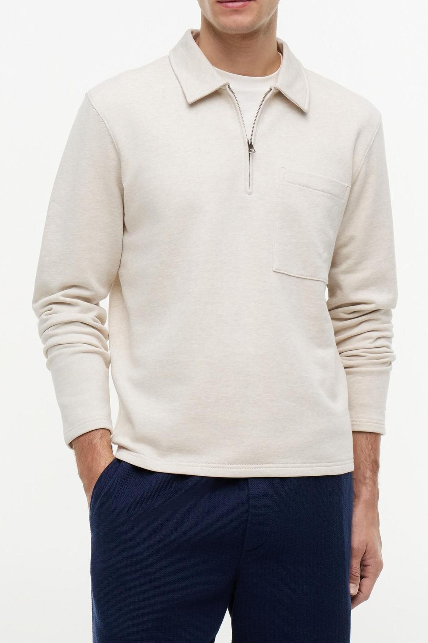 ESSENTIAL TERRY QUARTER-ZIP HEATHERED OATMILK 1