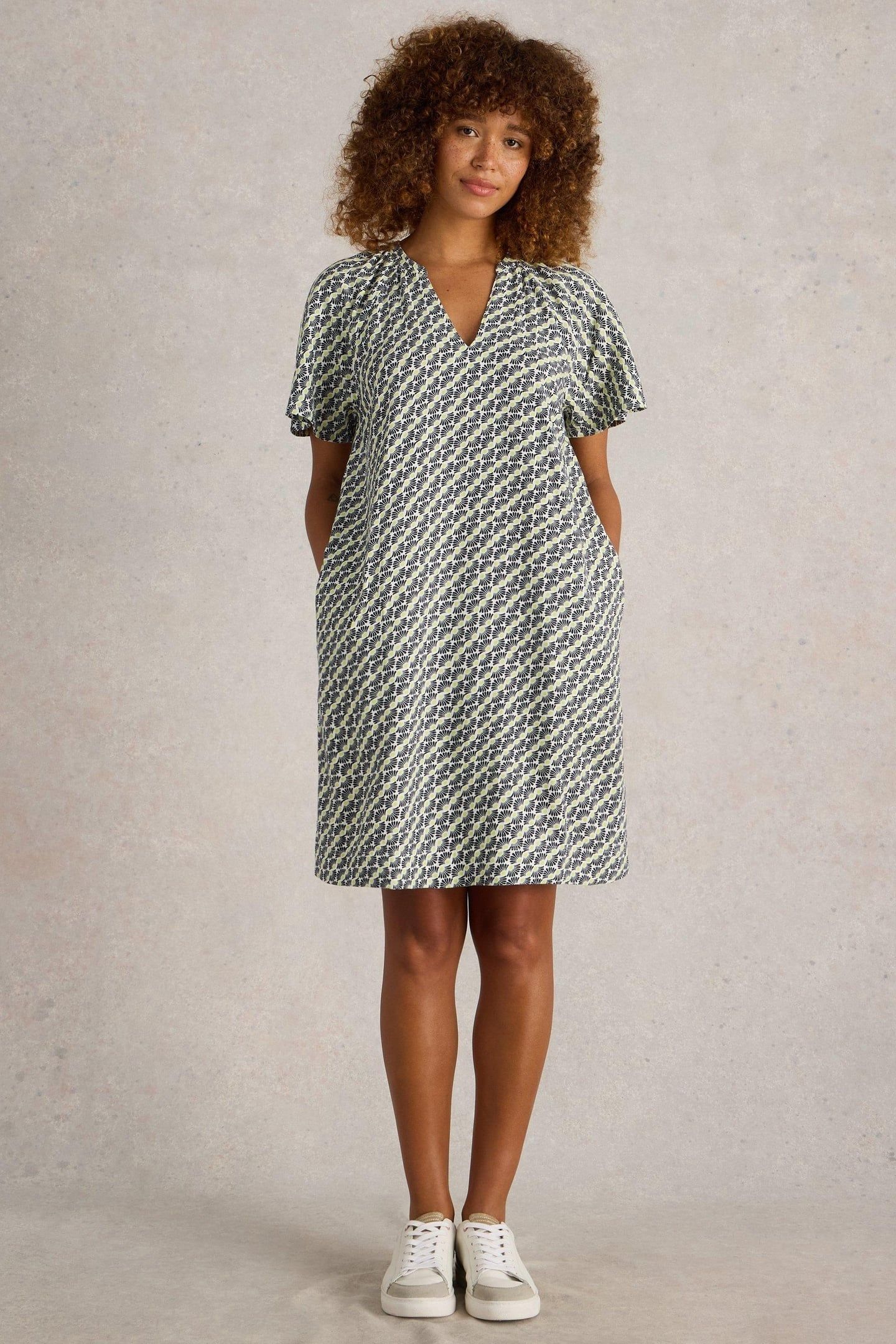 LINDSAY LINEN BLEND DRESS IVORY PRINT 1