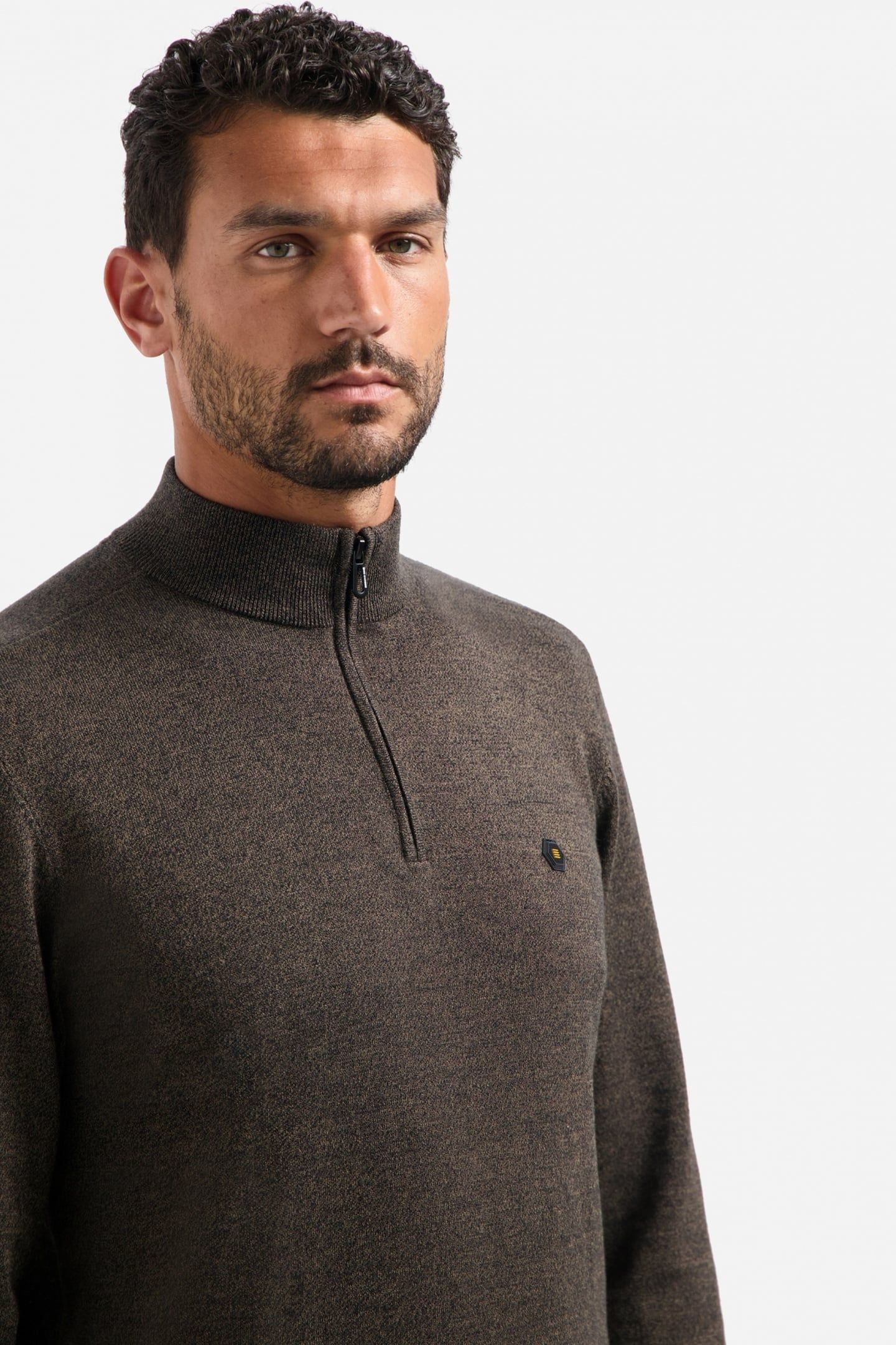 PULLOVER HALF ZIP 2 COLOURED MELANGE TAUPE 2