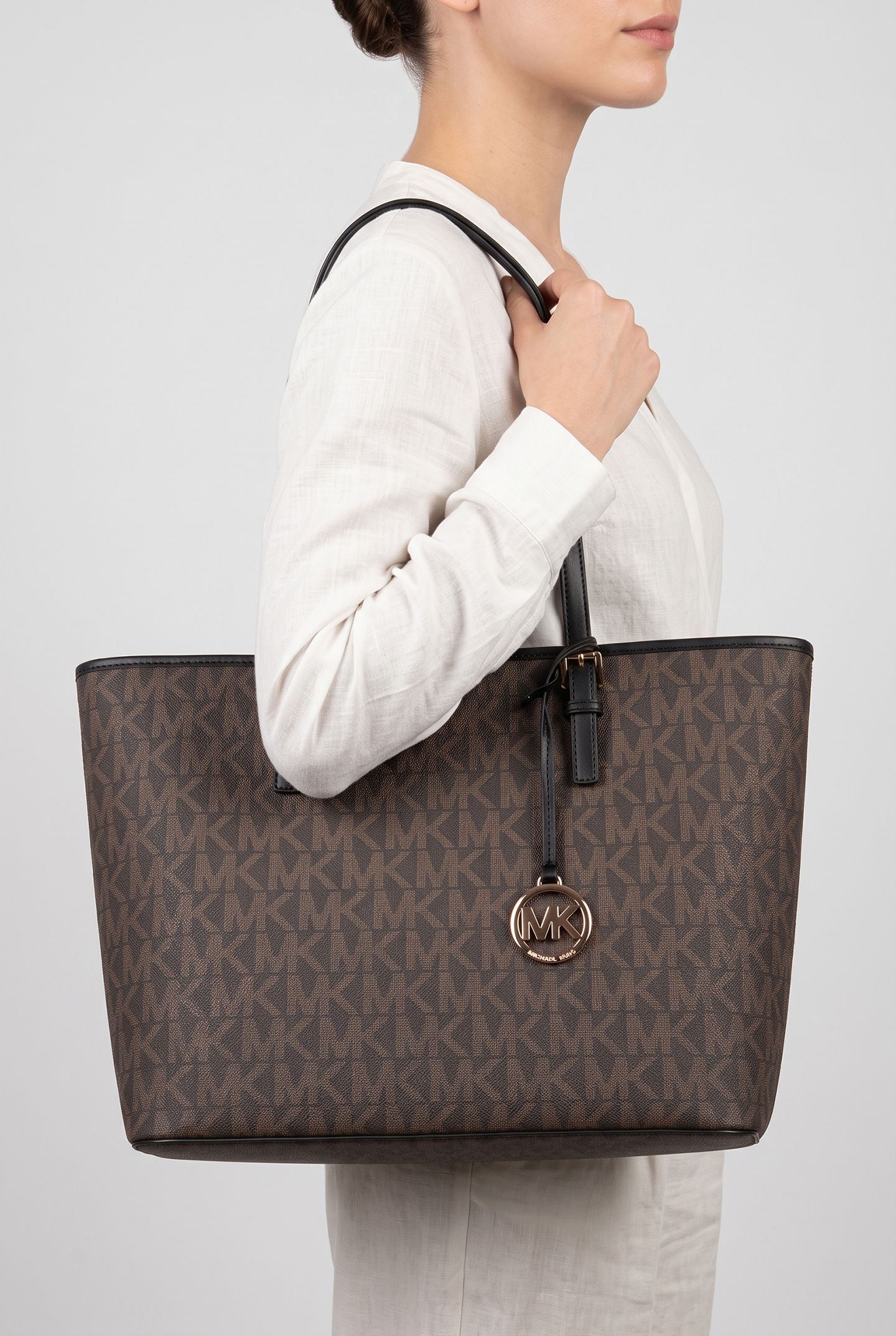 TOP ZIP TOTE BROWN/BLK 1