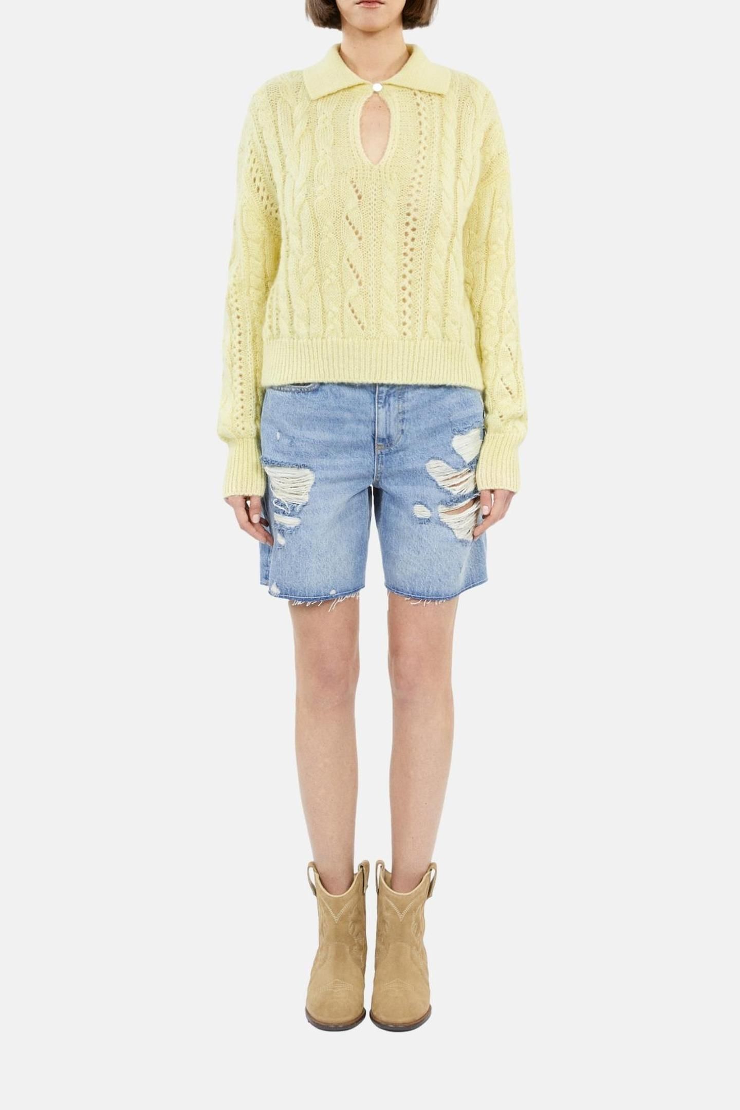 CABLE-STRANDED PACKED NECK SWEATER YELLOW 4