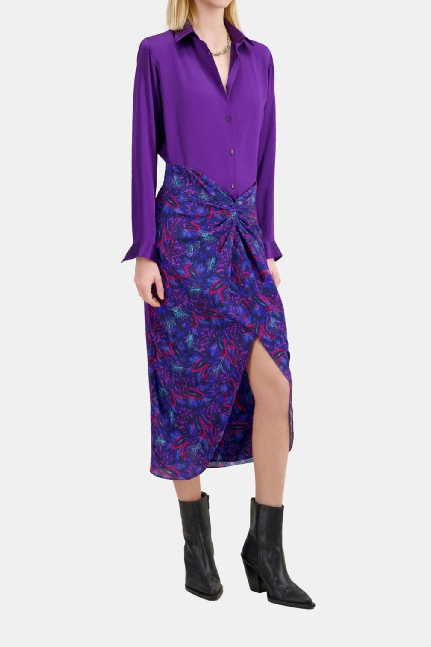 TIED MIDI SKIRT BLUE RED 2