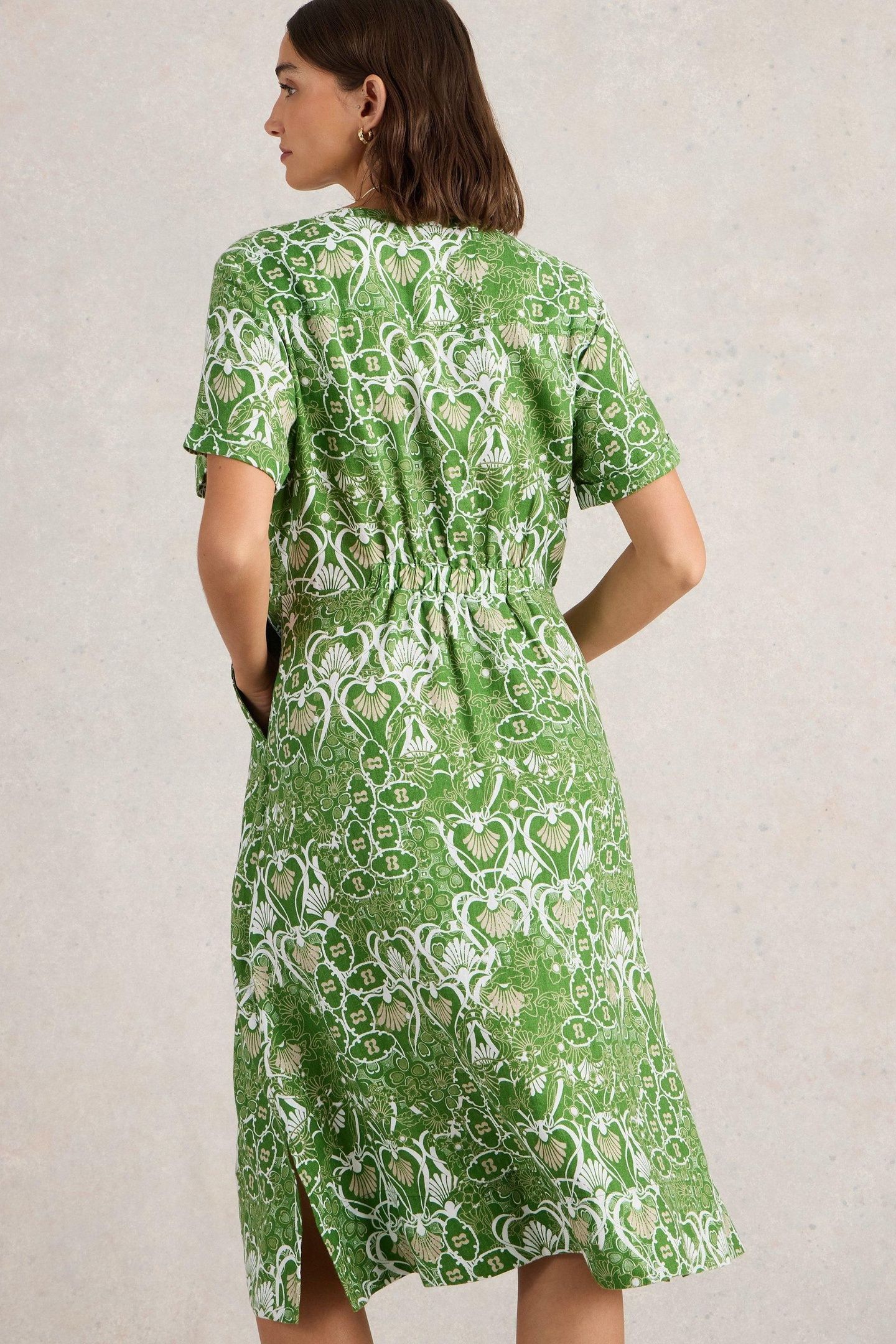 IRIS LINEN DRESS GREEN PRINT 3