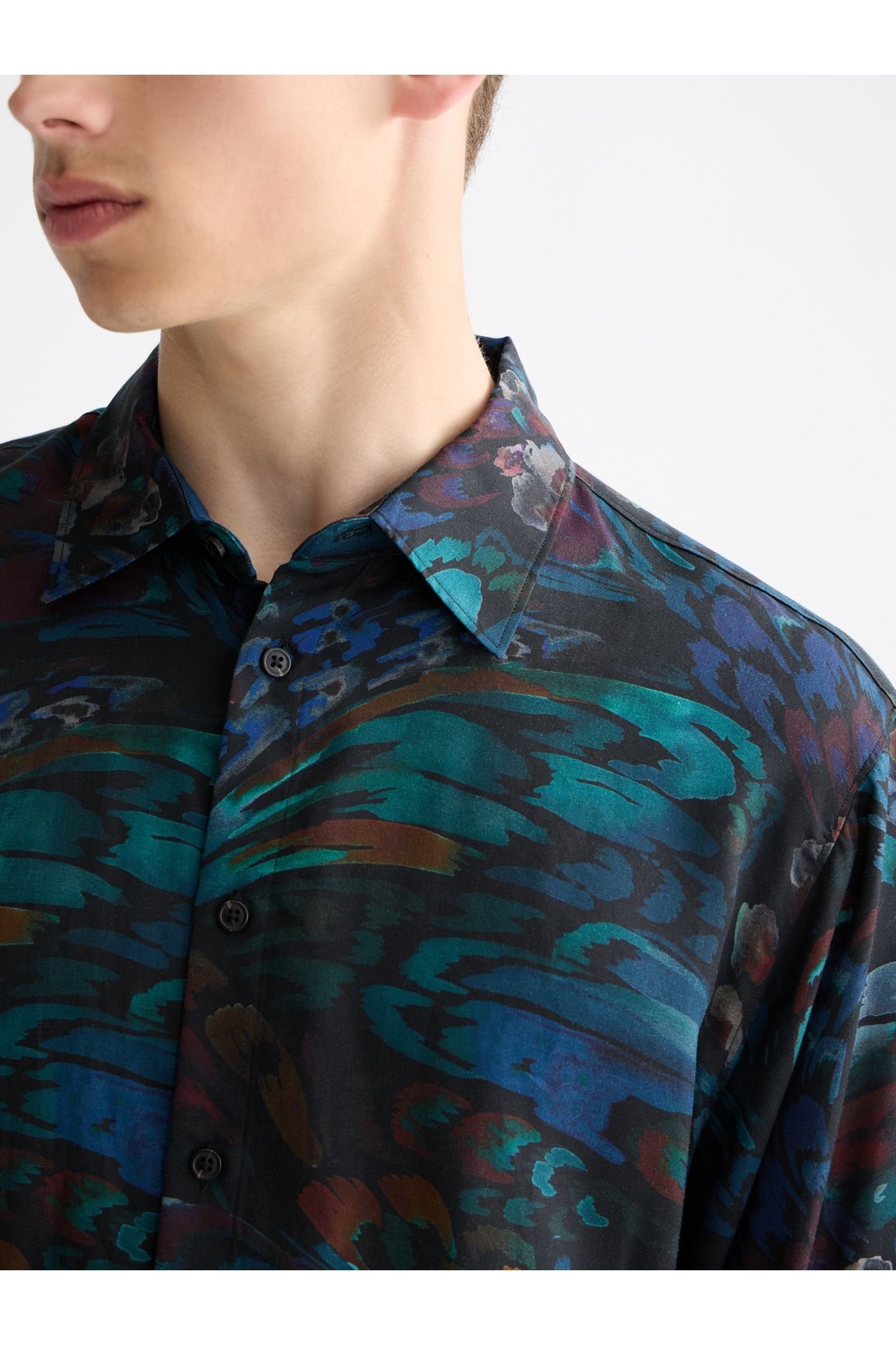 PRINTED RELAXED-FIT SHIRT INK BLUE FEATHERS AOP 6