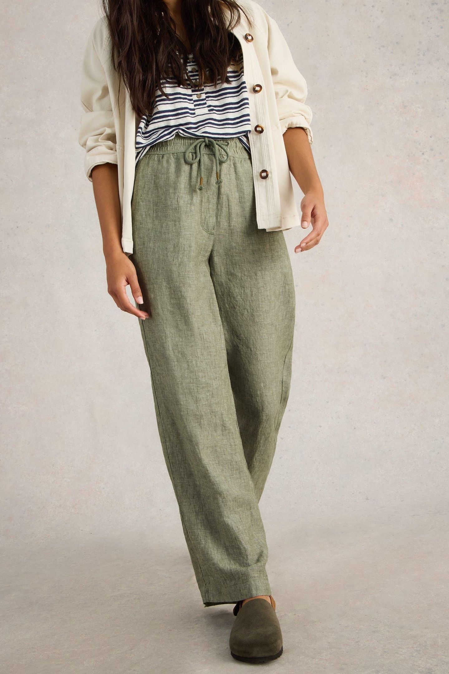 BELLE LINEN WIDE LEG TROUSER MID GREEN 2