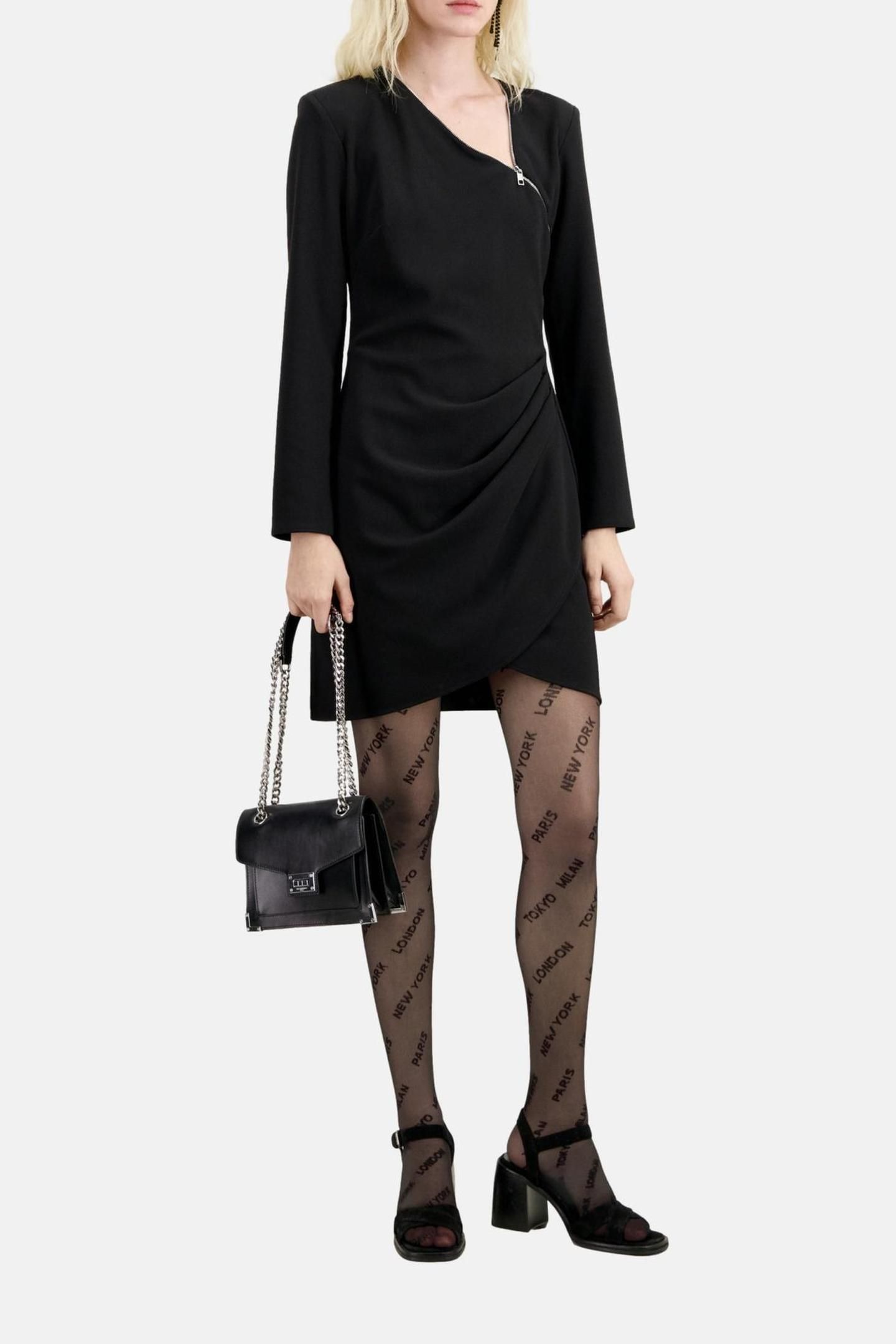 SHORT WRAP DRESS WITH LONG SLEEVES AND A FANCY ZIPPER BLACK 2