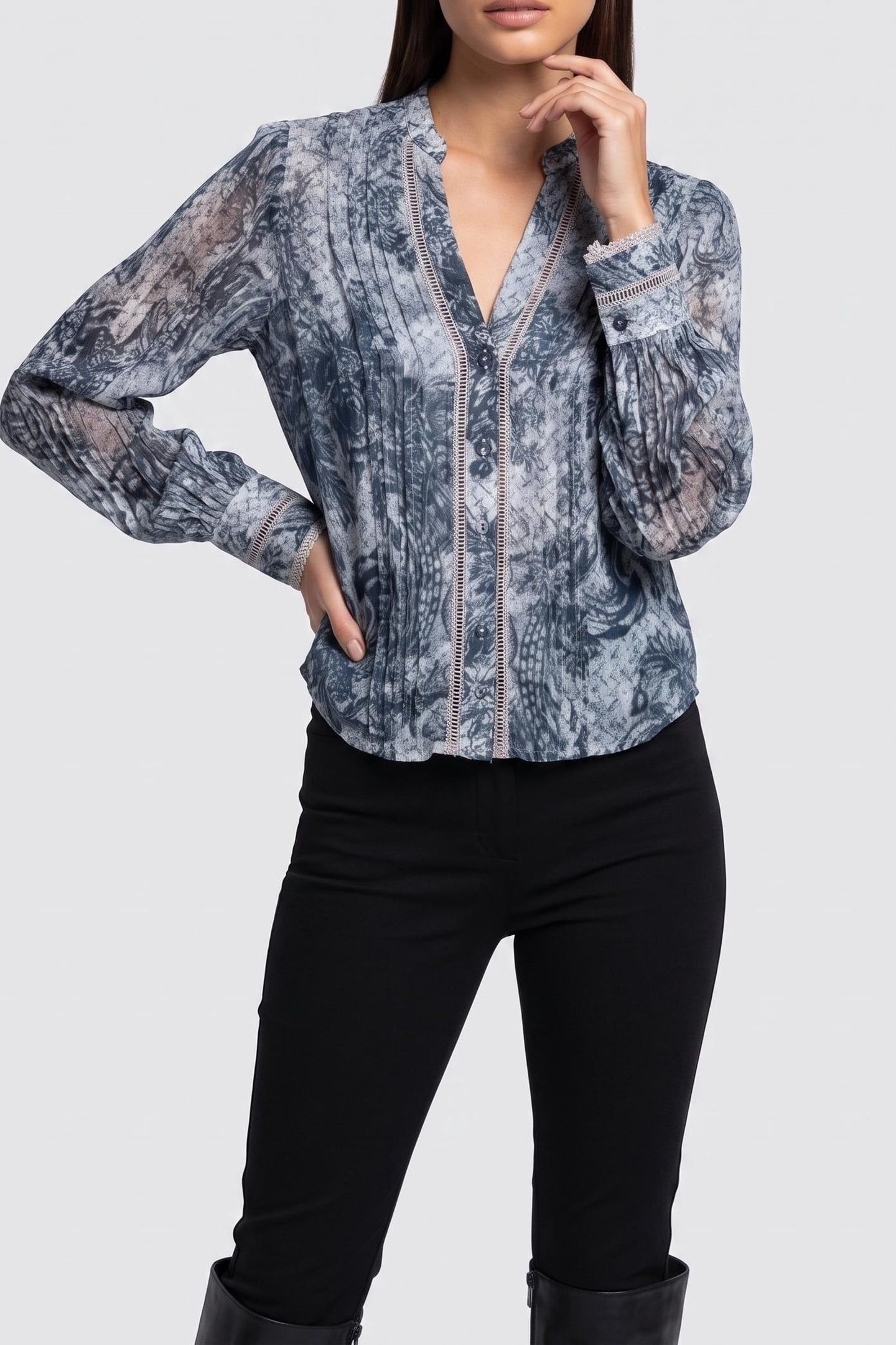 GUESS ECO NEW JOSETTE LS TOP INDIGO TOILE DE JOUY 1