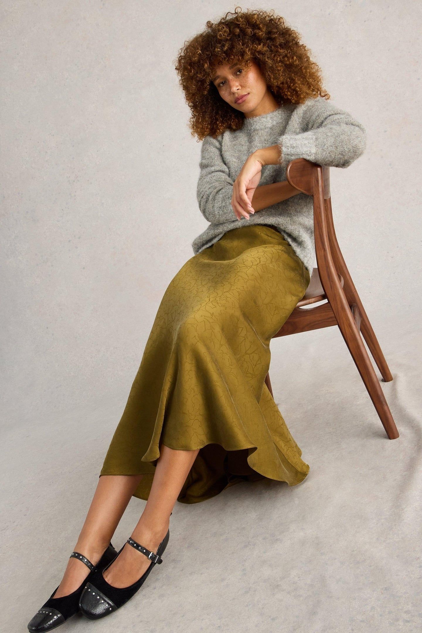 DARCY BIAS CUT SKIRT KHAKI GREEN 1