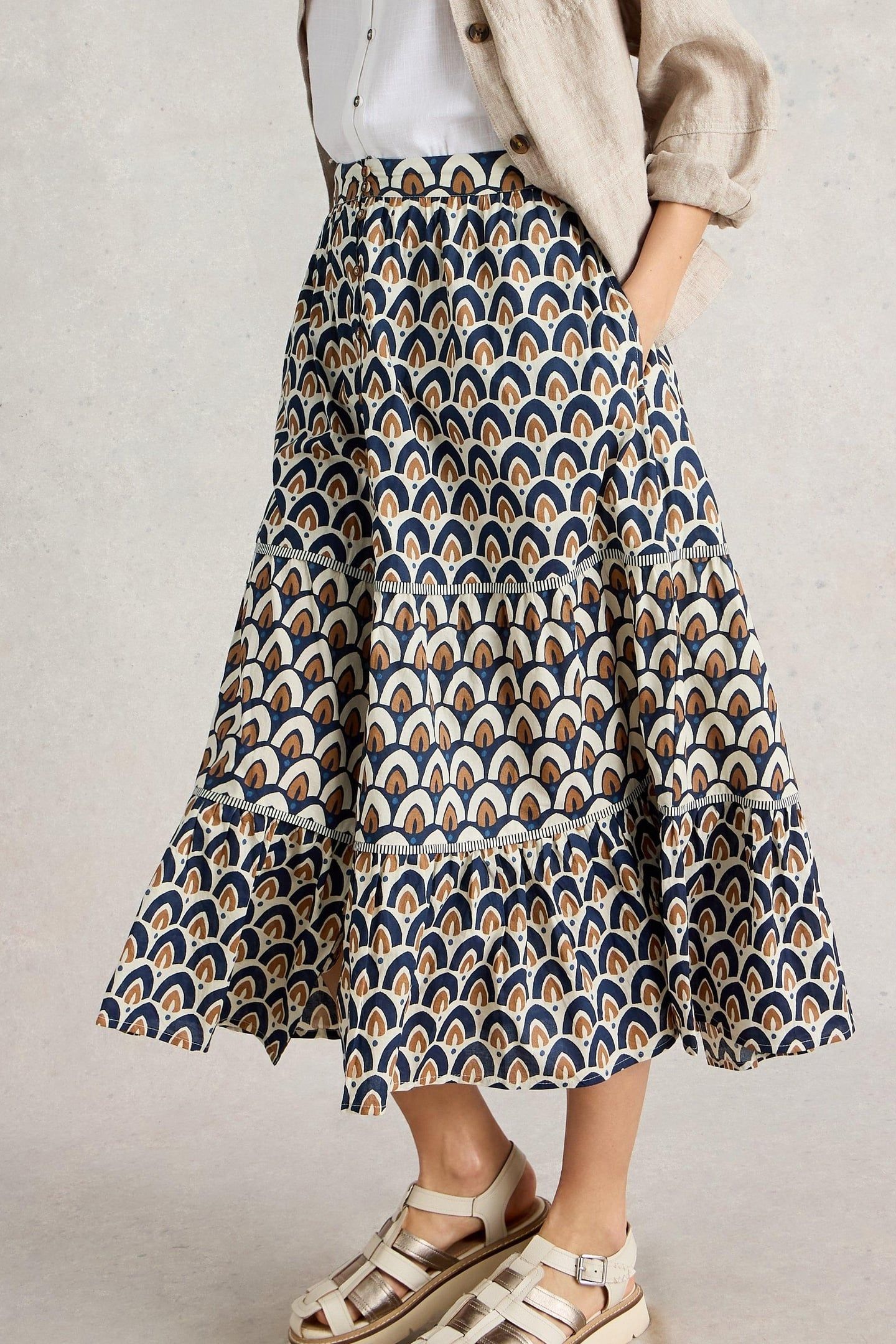 ARIEL MIX PRINT MIDI SKIRT NAVY PRINT 2
