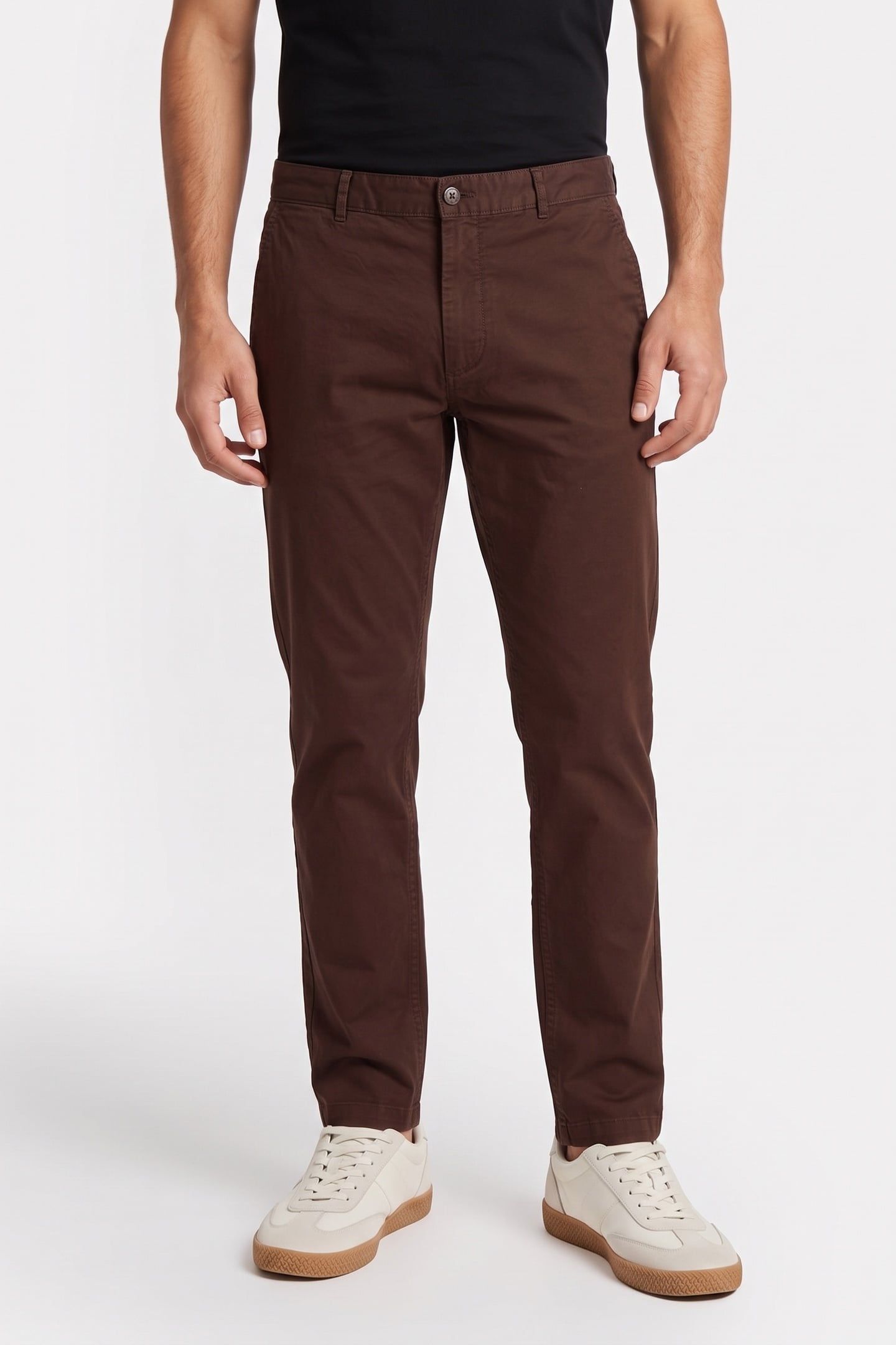 STRAIGHT COTTON TWILL PANT RICH BROWN 1