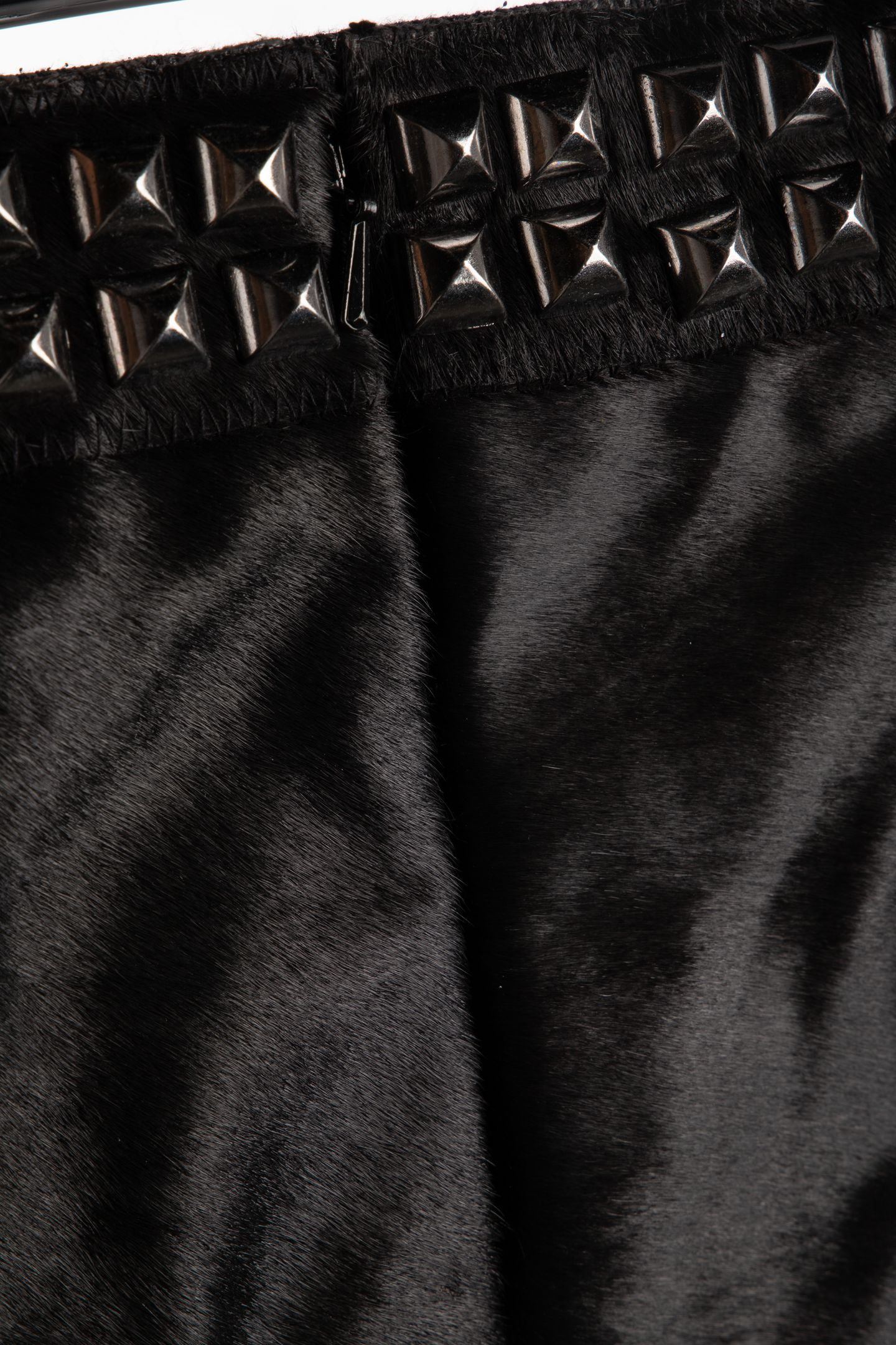 MID-LENGTH FUR SKIRT WITH STUDS AT THE WAIST BLACK 4