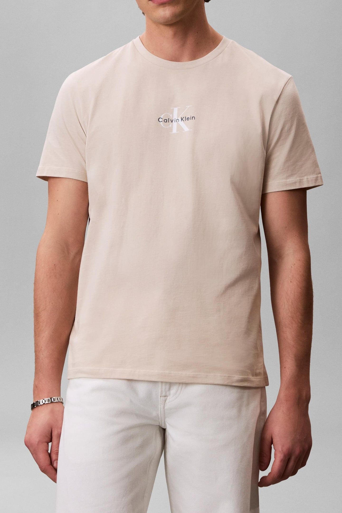 SS 30S MICRO MONOGRAM TEE OATMEAL 1