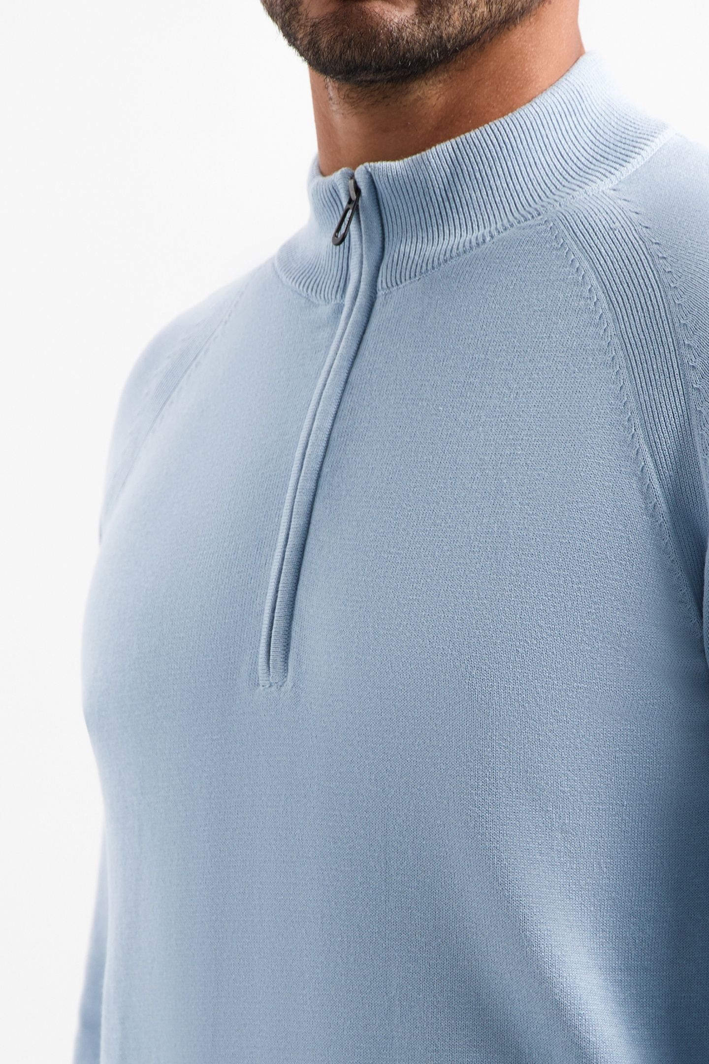 PULLOVER HALF ZIP HIGH COLLAR SOLID DUSTY BLUE 7