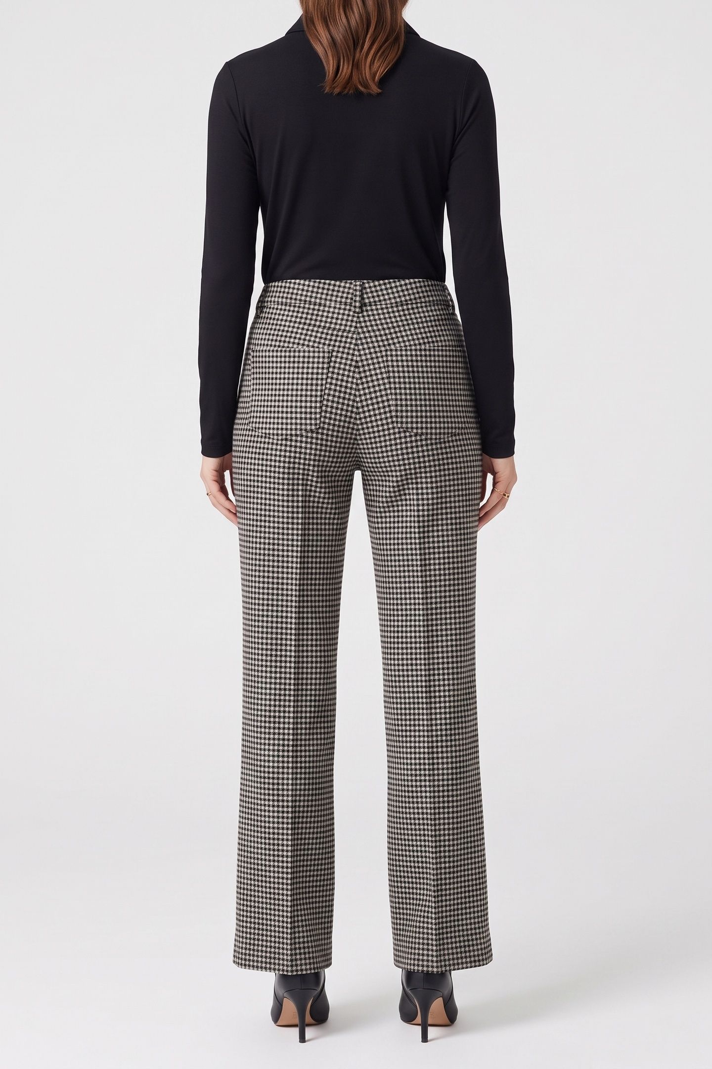 STRAIGHT LONG FLARE TROUSERS BLACK WHITE 2