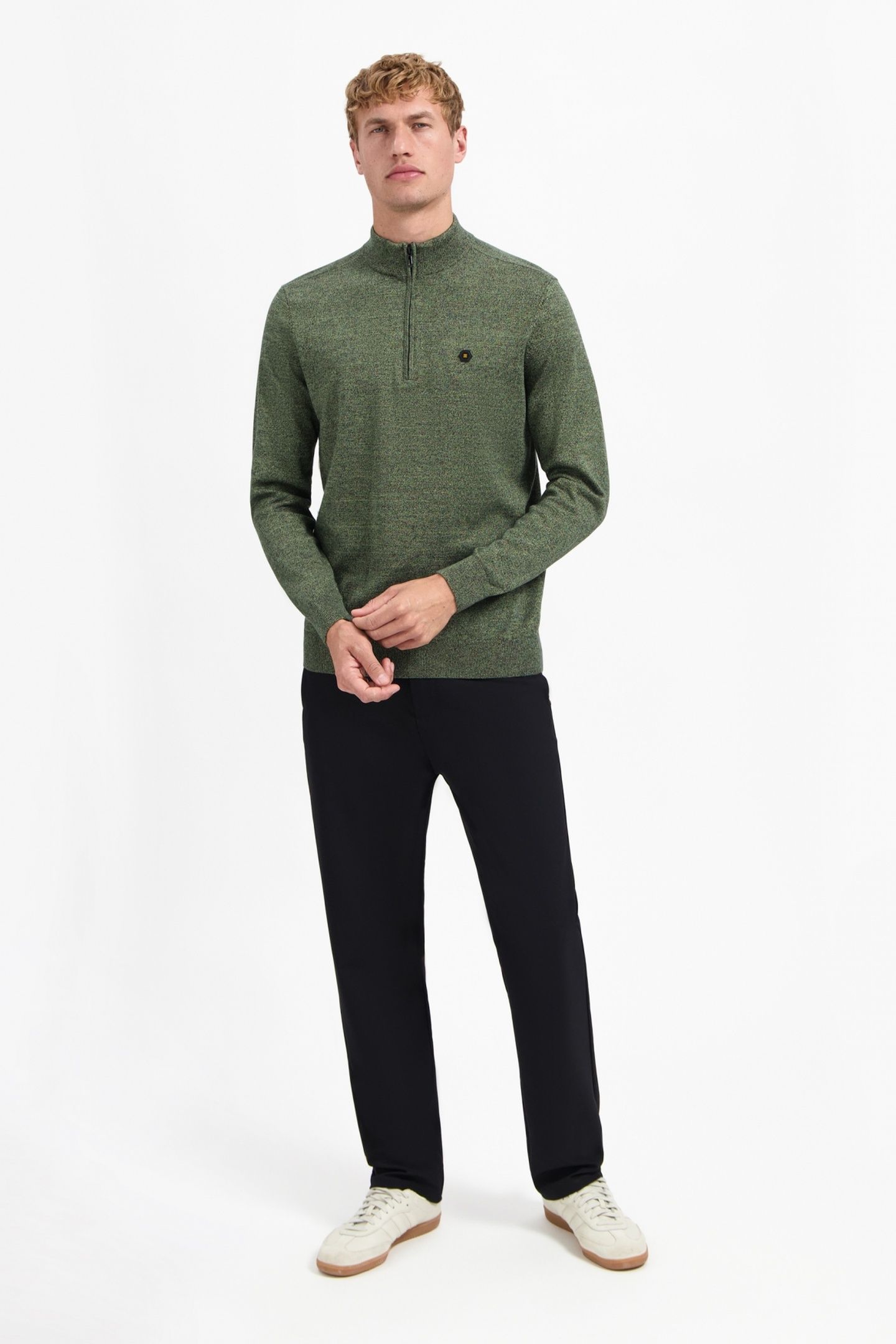PULLOVER HALF ZIP 2 COLOURED MELANGE LIGHT MOSS 2