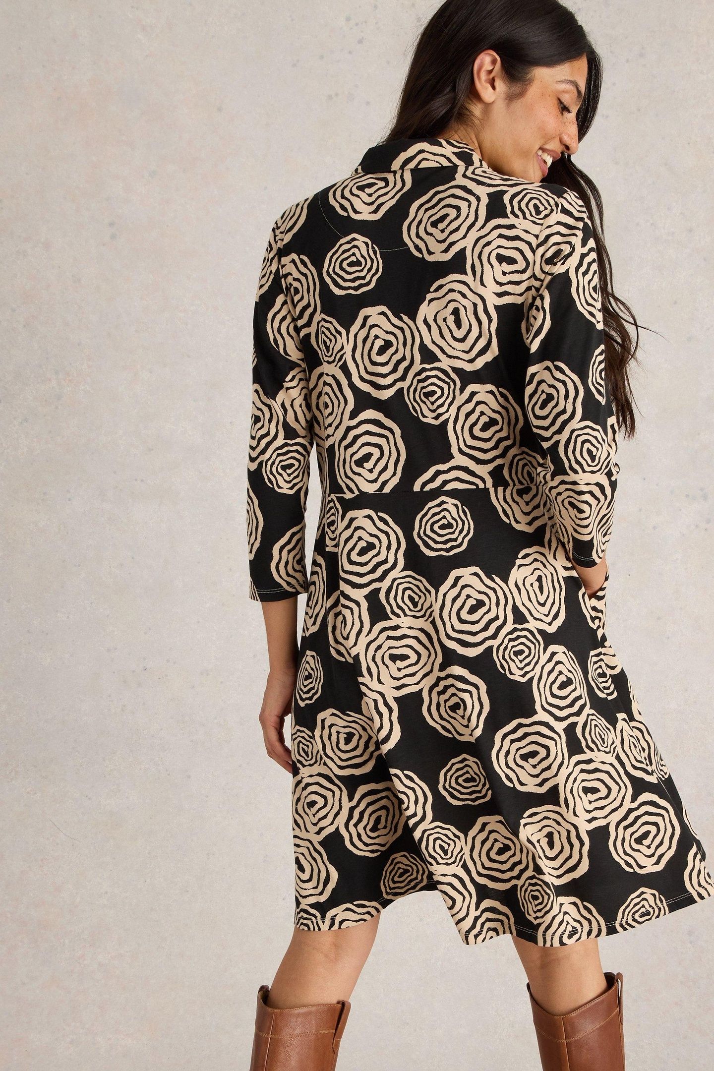 RIA JERSEY SHIRT DRESS BLACK PRINT 3