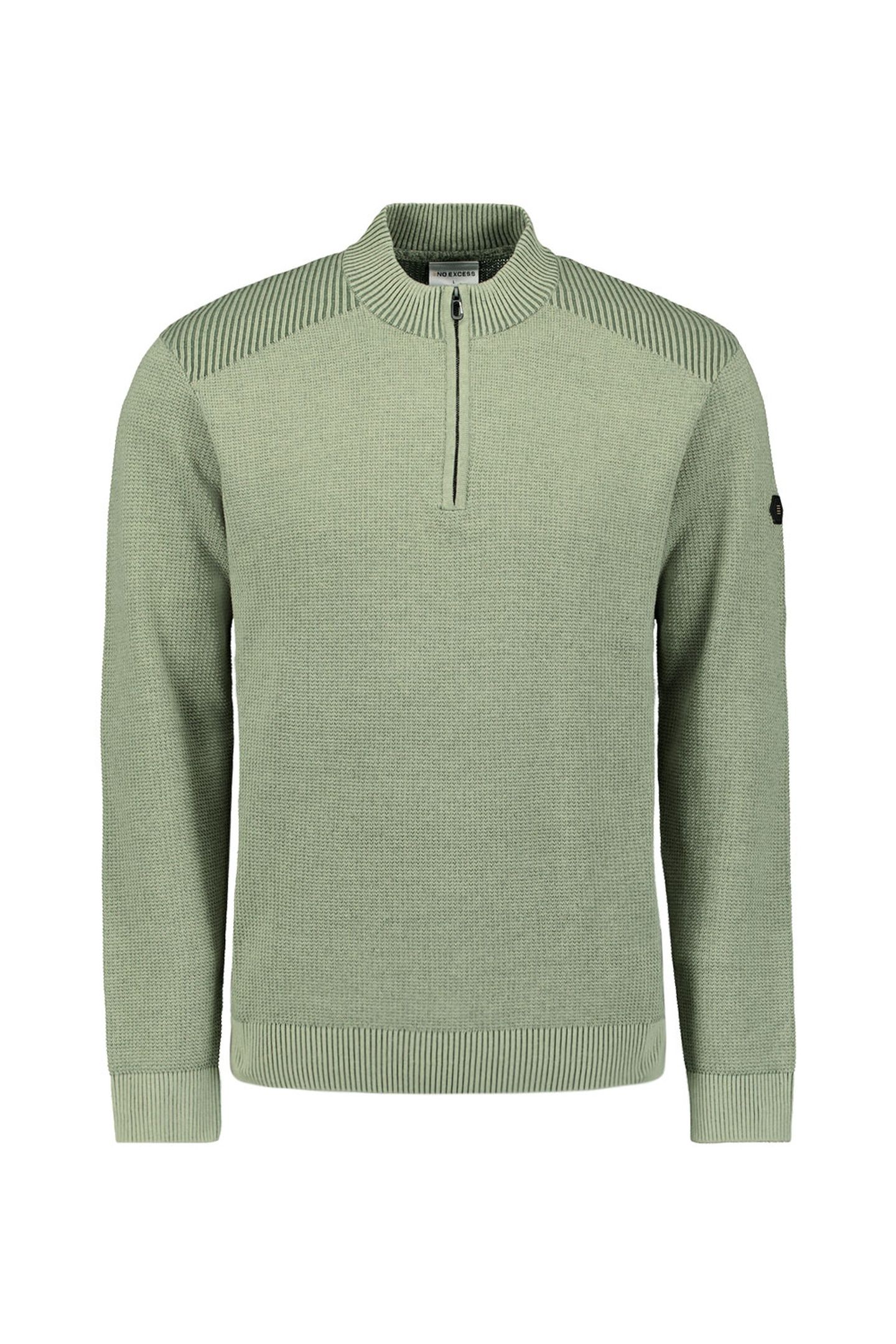 PULLOVER HALF ZIP PLATED STRUCTURE KNIT LIGHT MOSS 5
