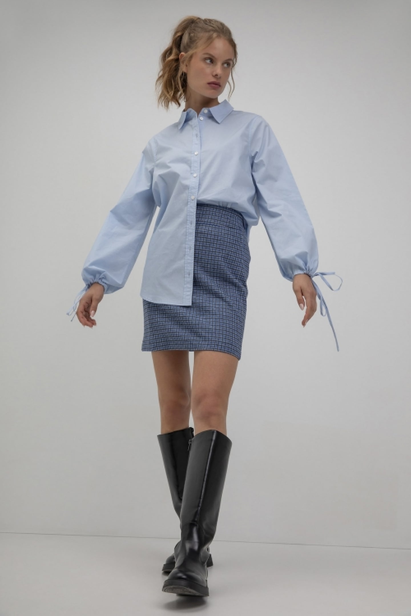 SIL SKIRT NAVY CHECK 1