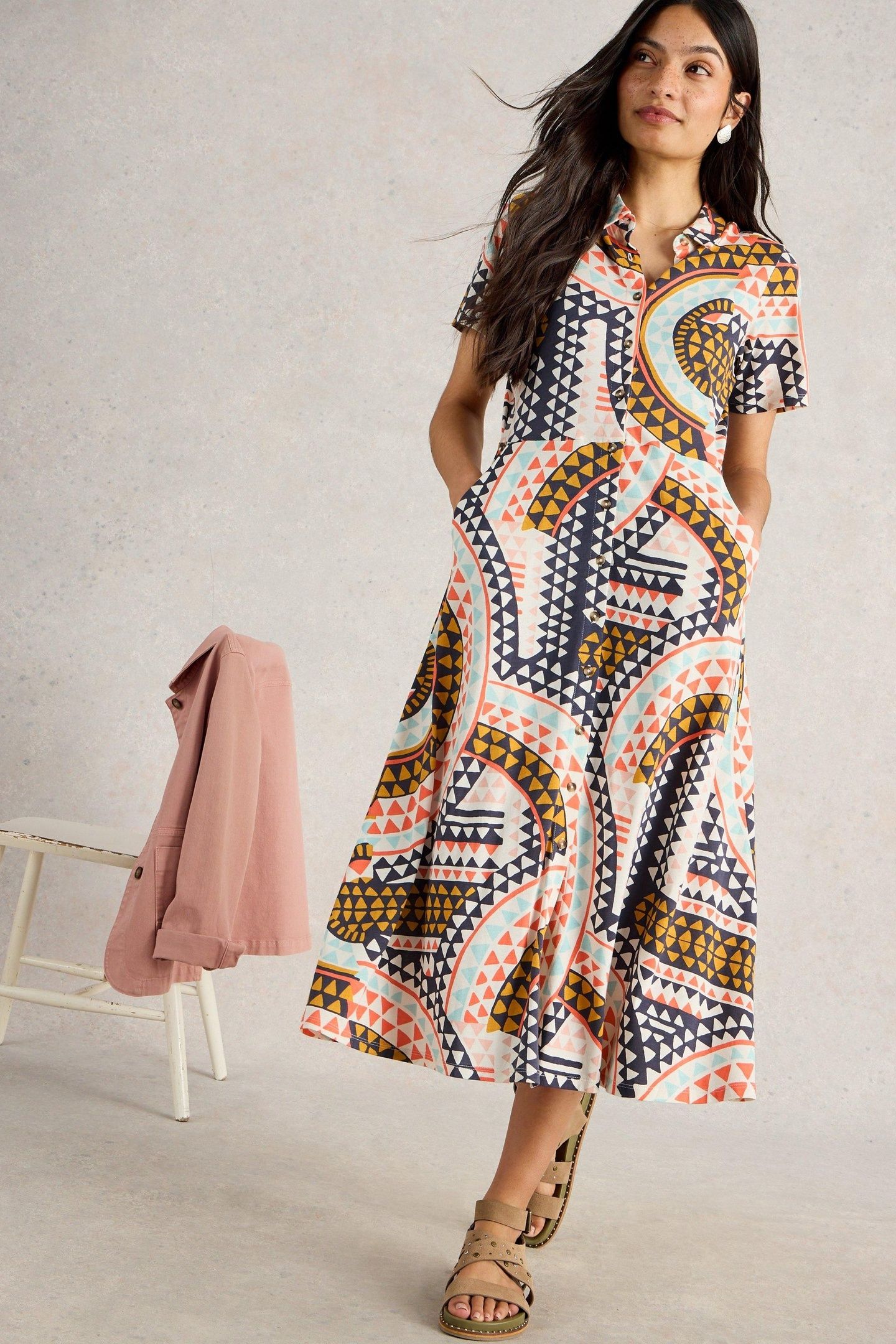 RUA JERSEY SHIRT DRESS WHITE MULTI 2