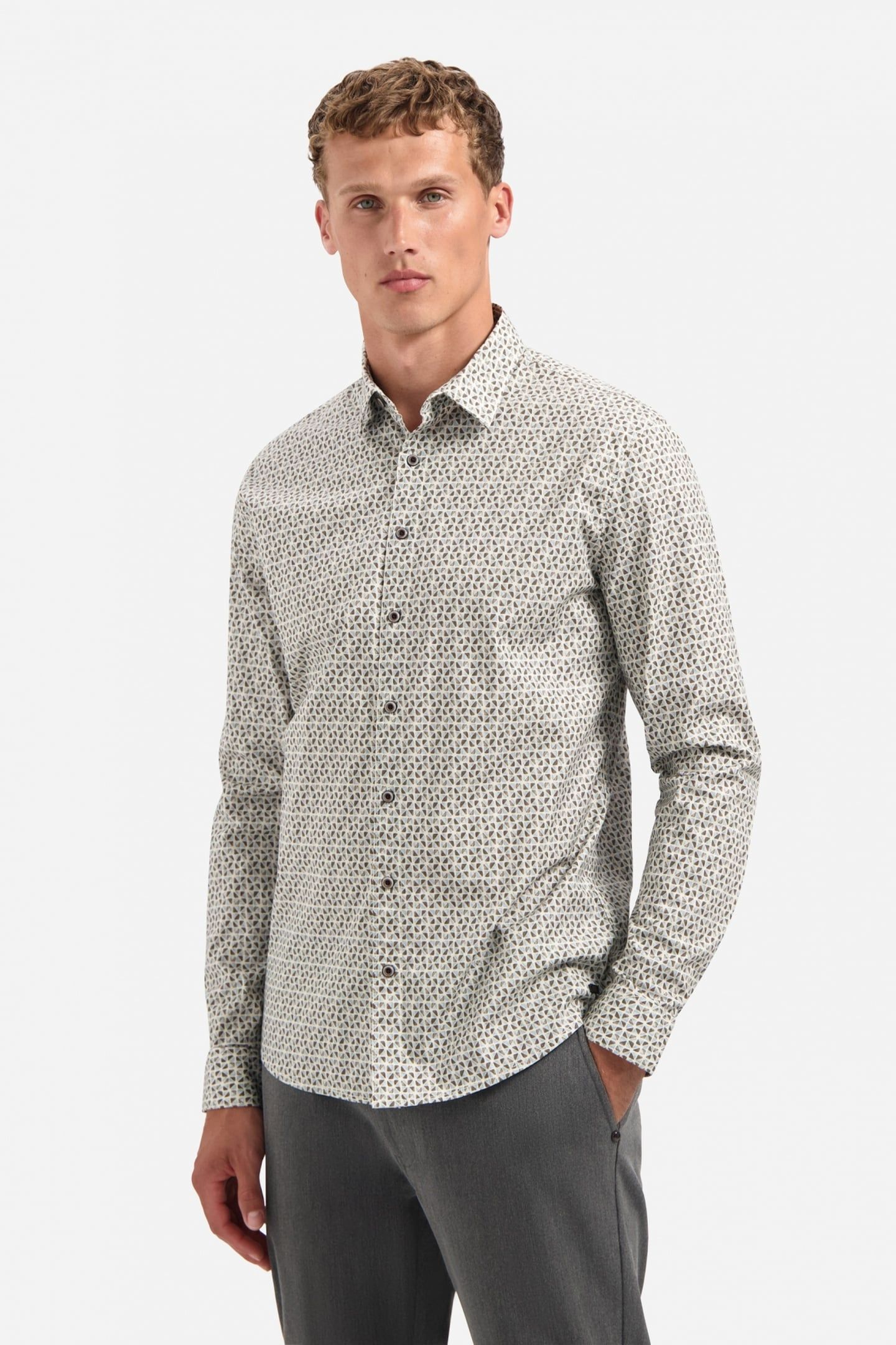 SHIRT STRETCH ALLOVER PRINTED TAUPE 1